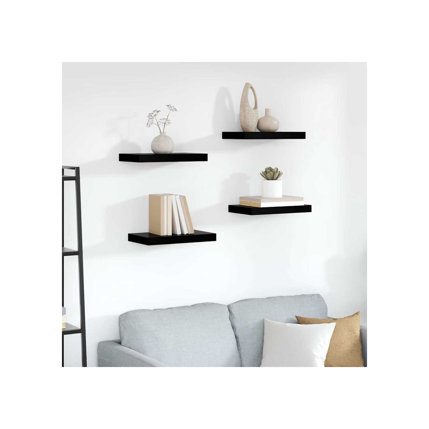 Étagère murale flottante 4 pcs Noir brillant 40x23,5x3,8 cm MDF