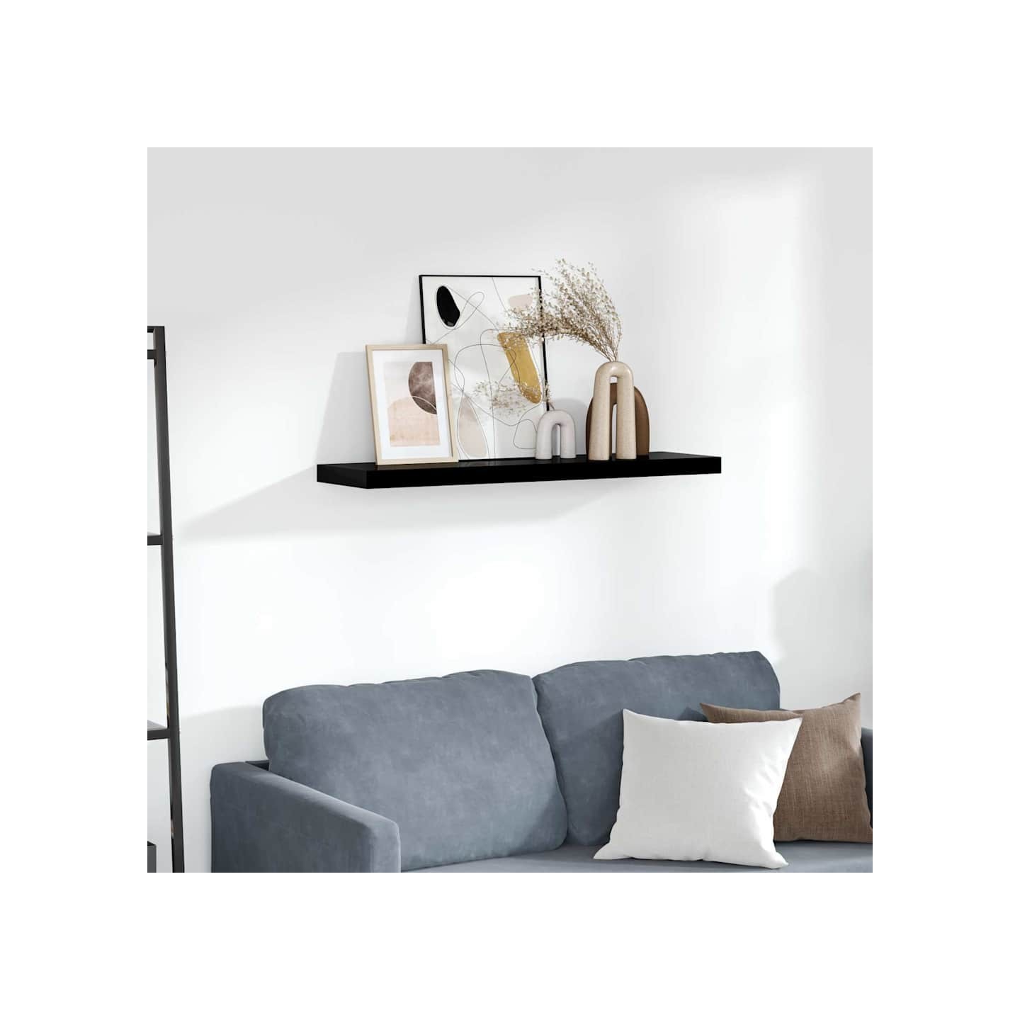 Étagère murale flottante Noir brillant 90x23,5x3,8 cm MDF