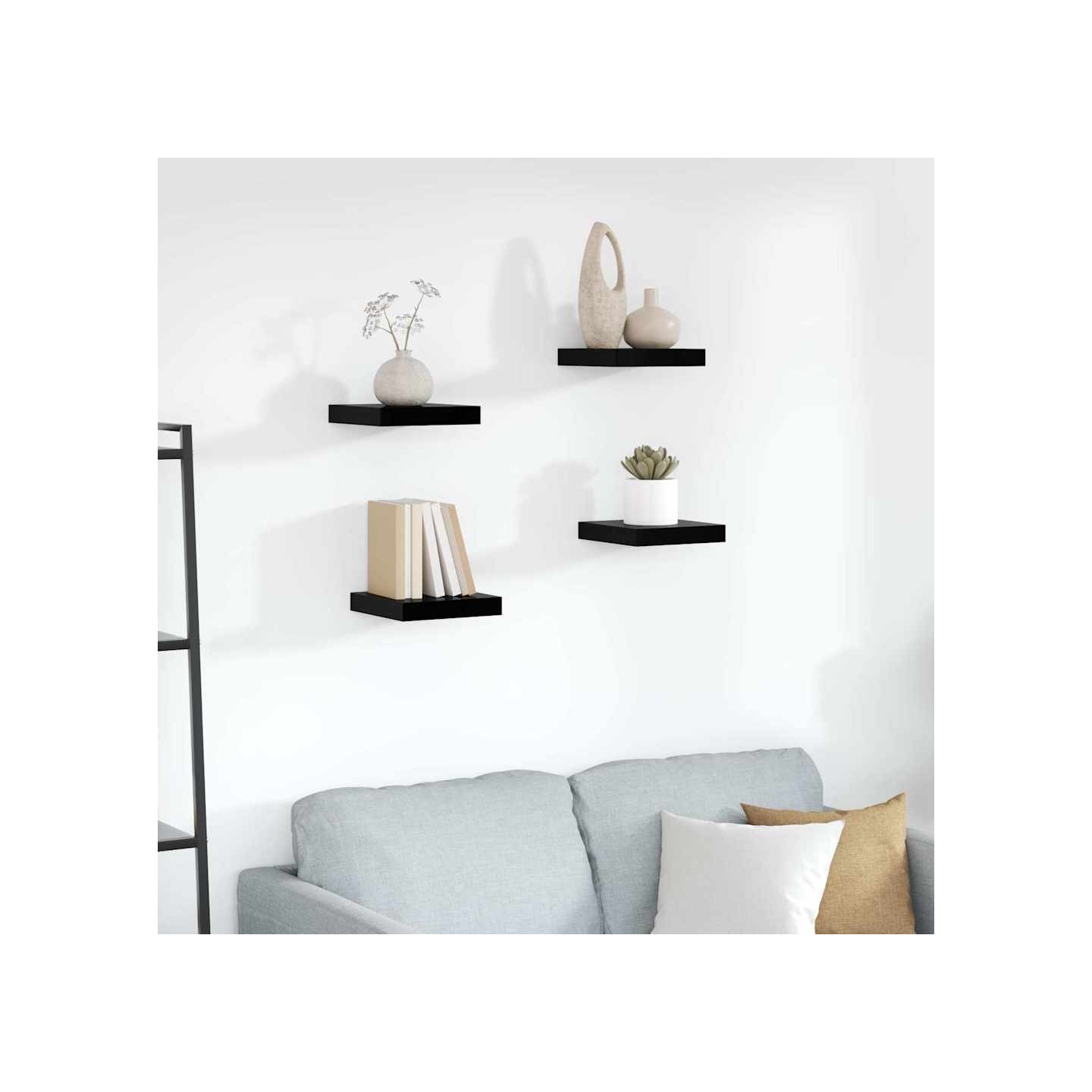 Étagère murale flottante 4 pcs Noir brillant 23x23,5x3,8 cm MDF