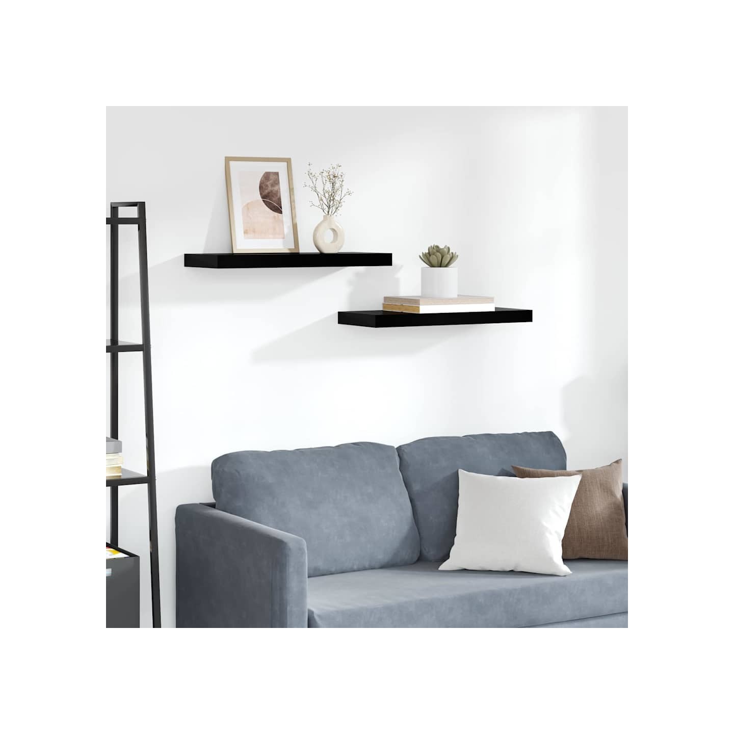 Étagère murale flottante 2 pcs Noir brillant 60x23,5x3,8 cm MDF