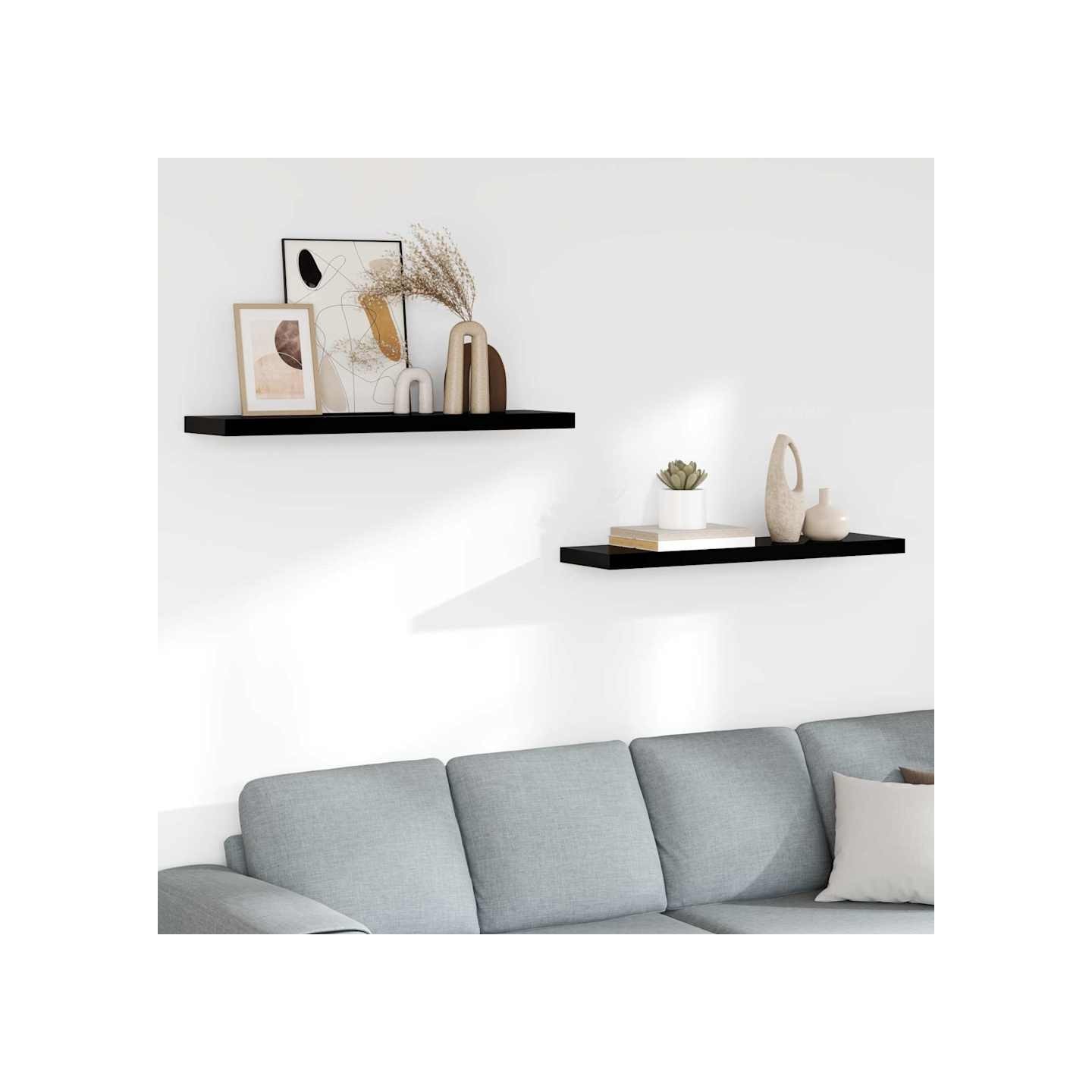 Étagère murale flottante 2 pcs Noir brillant 90x23,5x3,8 cm MDF