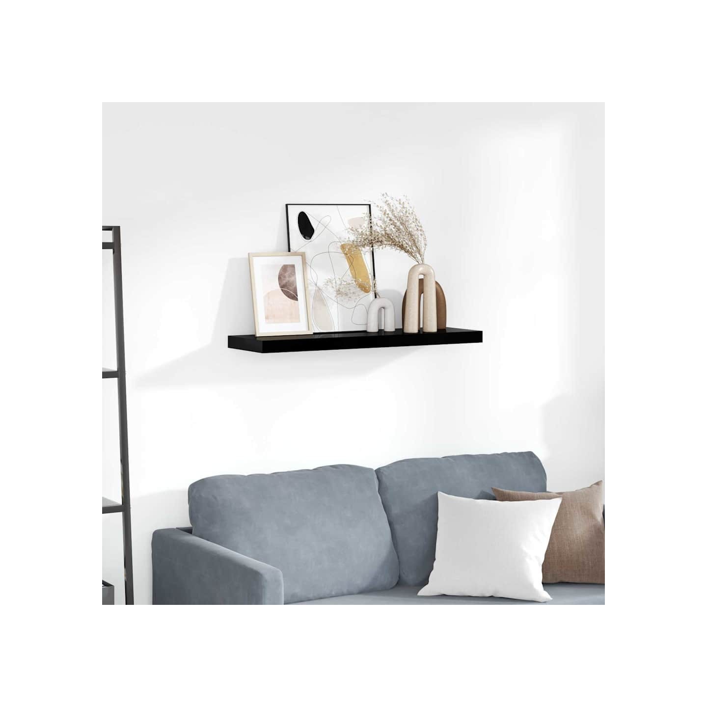 Étagère murale flottante Noir brillant 80x23,5x3,8 cm MDF