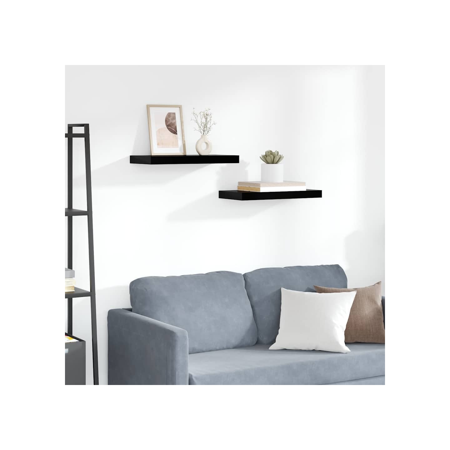 Étagère murale flottante 2 pcs Noir brillant 50x23,5x3,8 cm MDF