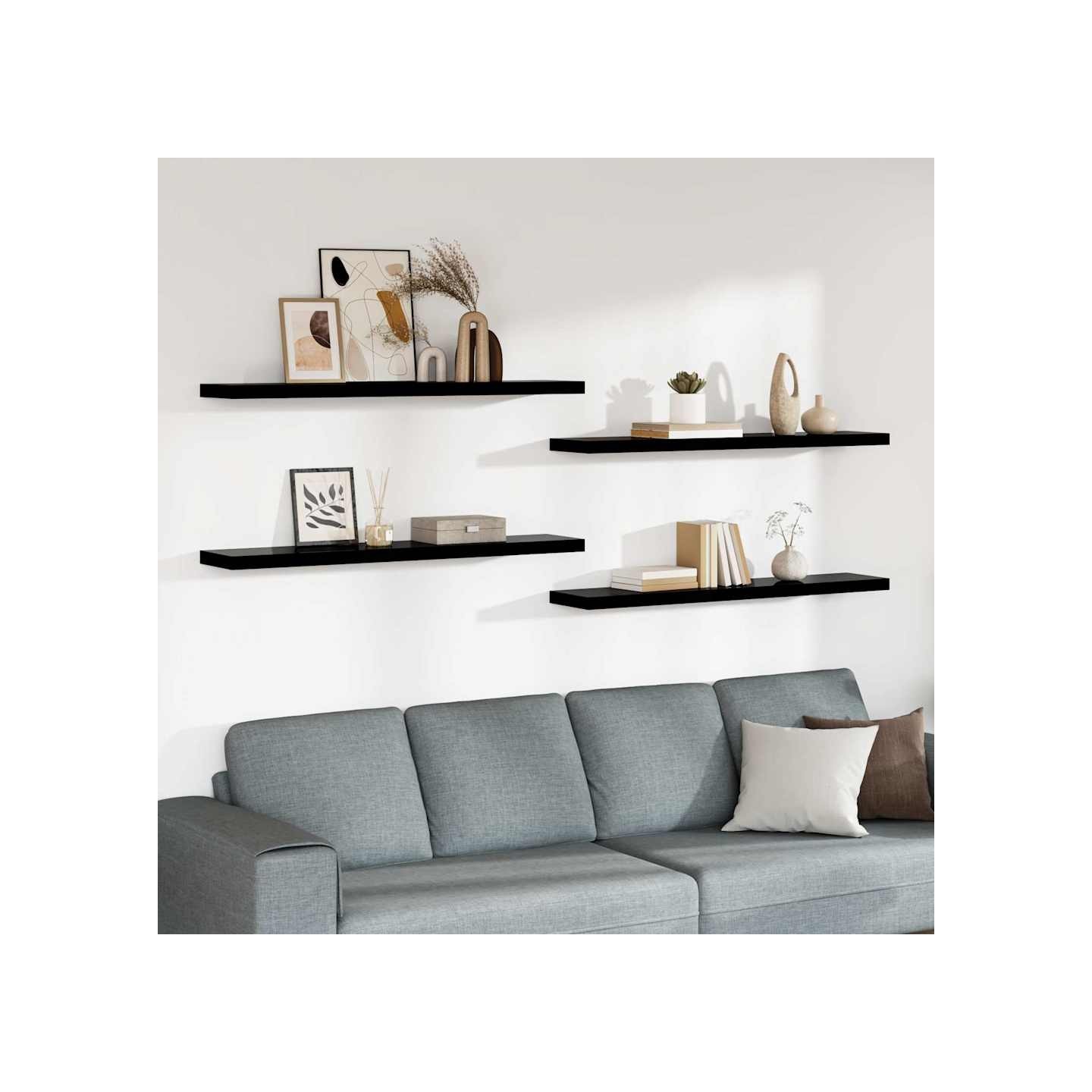 Étagère murale flottante 4 pcs Noir brillant 120x23,5x3,8cm MDF