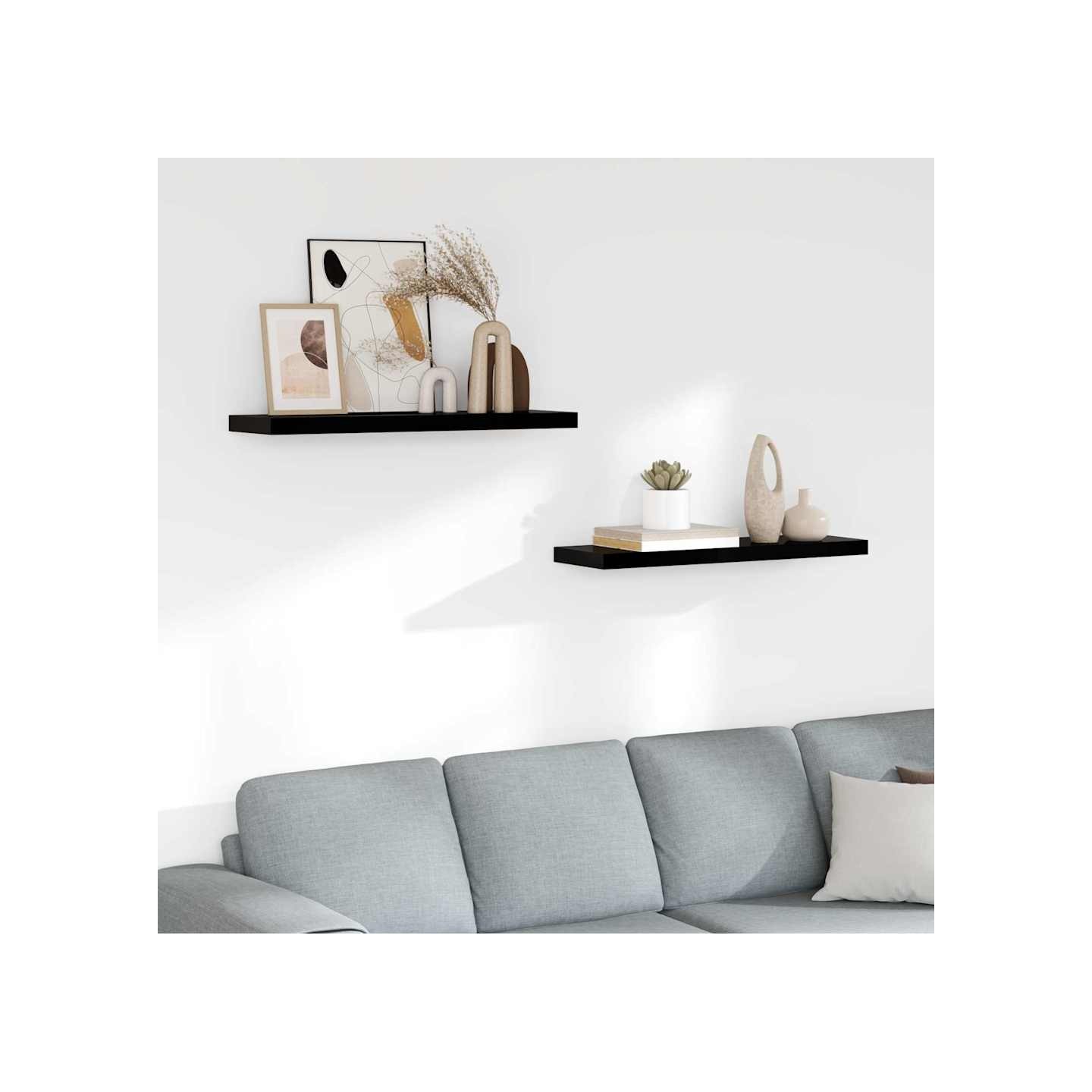 Étagère murale flottante 2 pcs Noir brillant 80x23,5x3,8 cm MDF