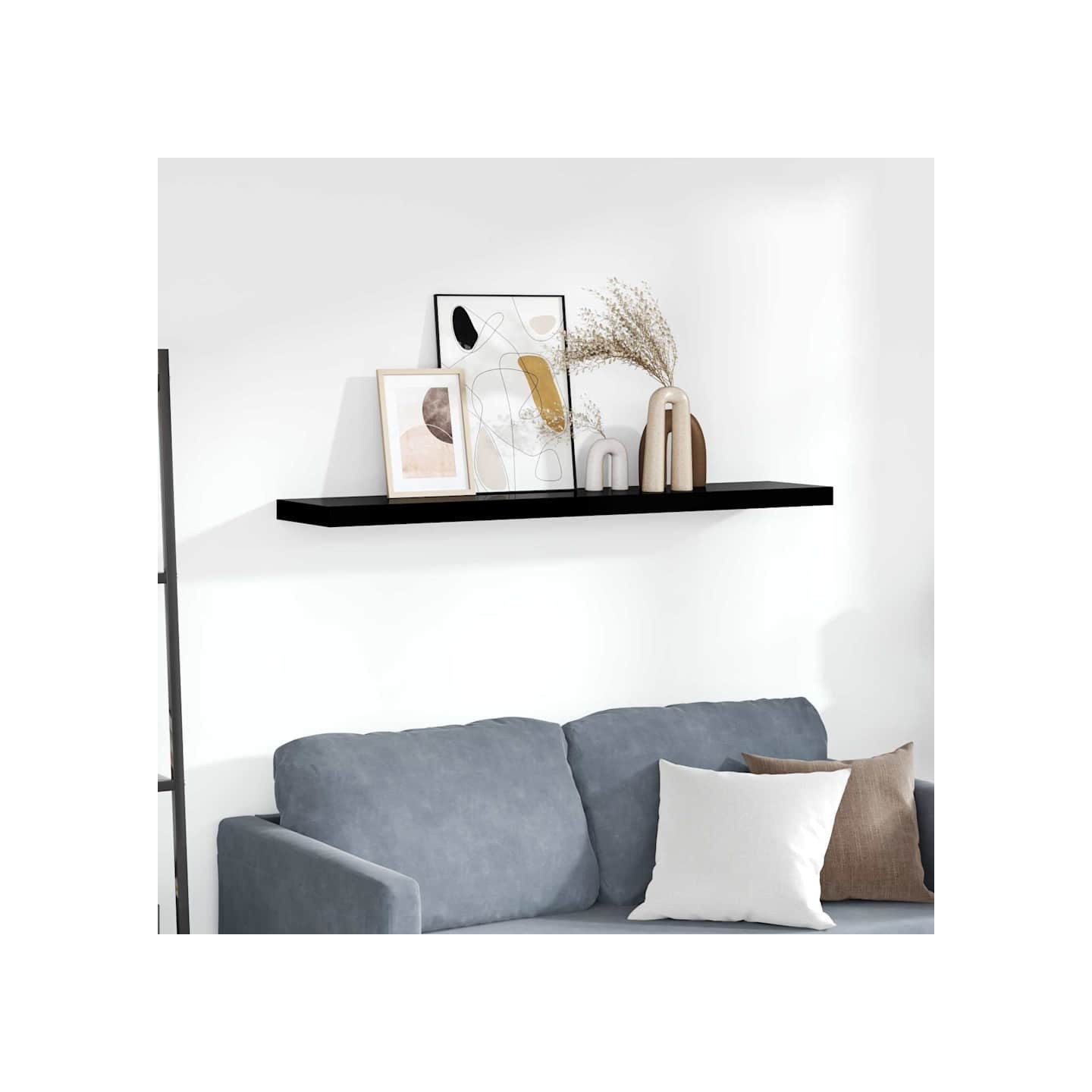 Étagère murale flottante Noir brillant 120x23,5x3,8 cm MDF