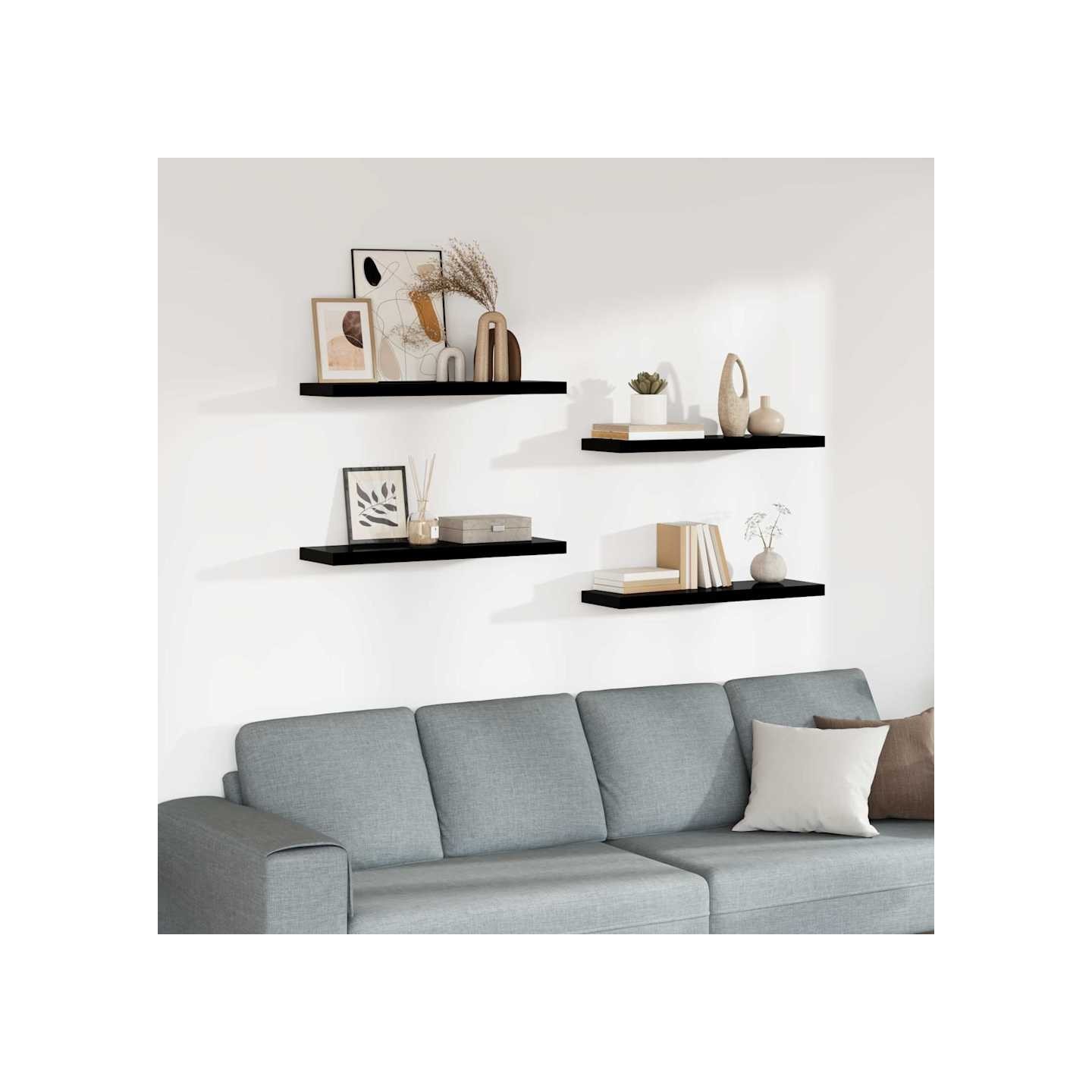Étagère murale flottante 4 pcs Noir brillant 80x23,5x3,8 cm MDF