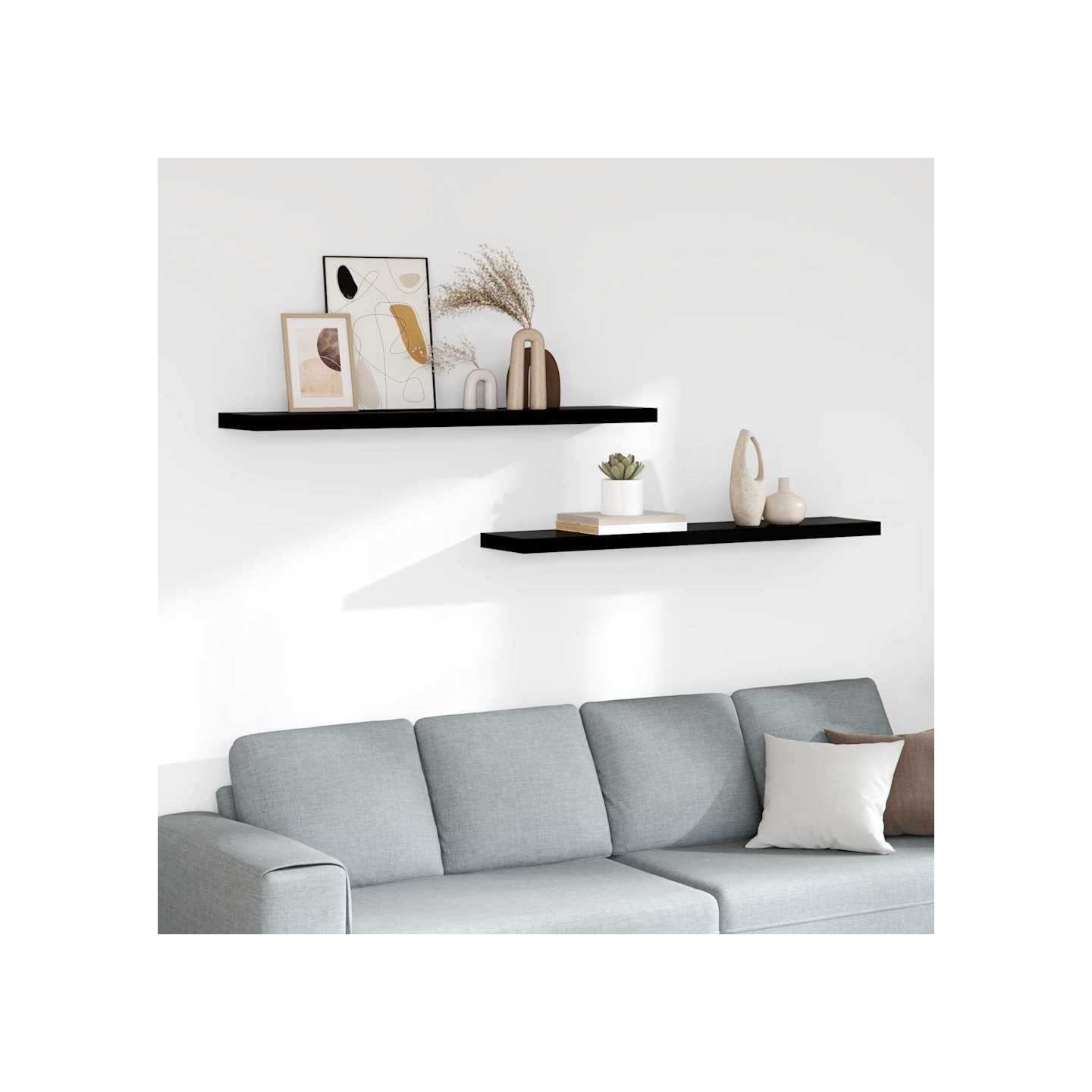 Étagère murale flottante 2 pcs Noir brillant 120x23,5x3,8cm MDF