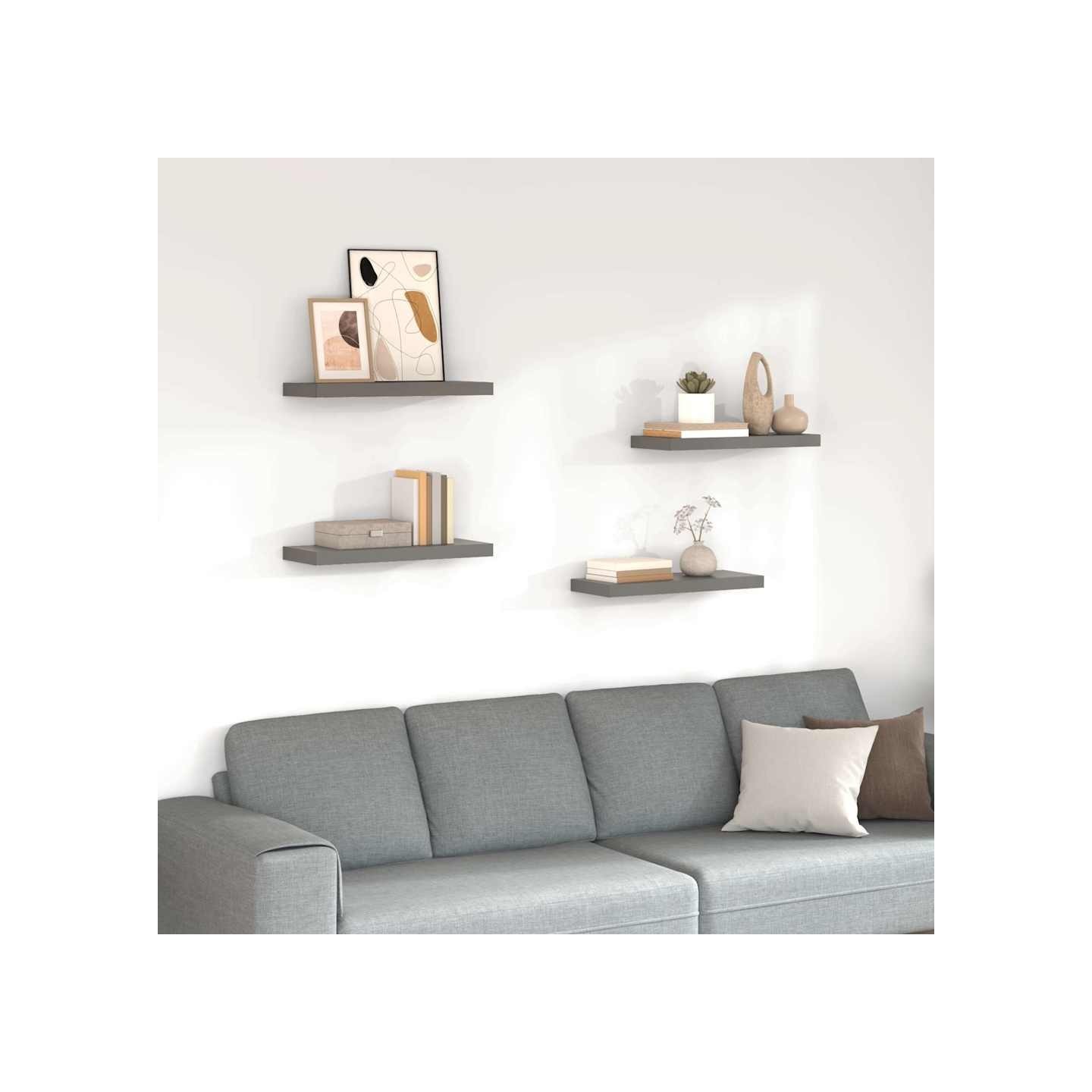Étagère murale flottante 4 pcs Gris brillant 60x23,5x3,8 cm MDF