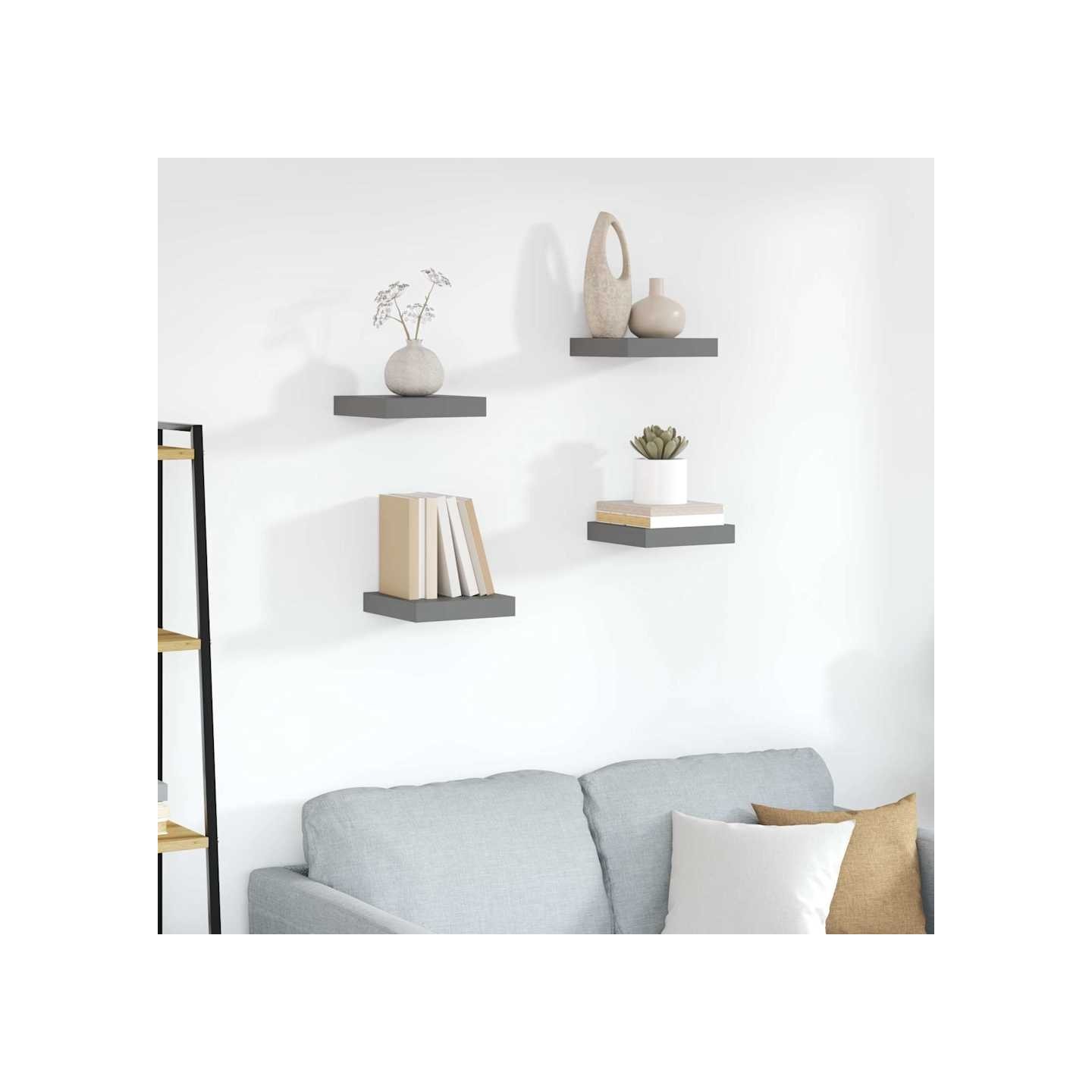 Étagère murale flottante 4 pcs Gris brillant 23x23,5x3,8 cm MDF