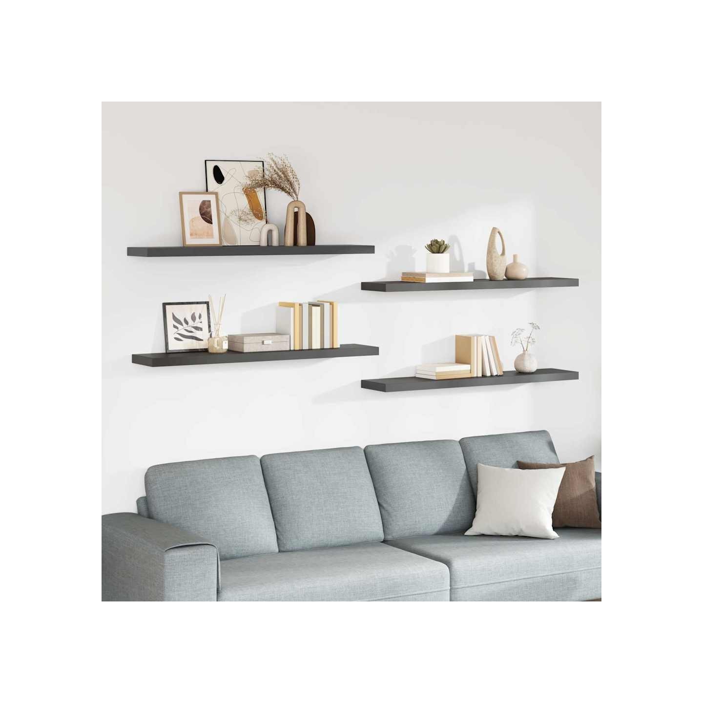 Étagères murales flottantes 4 pcs gris brillant 120x23,5x3,8 cm
