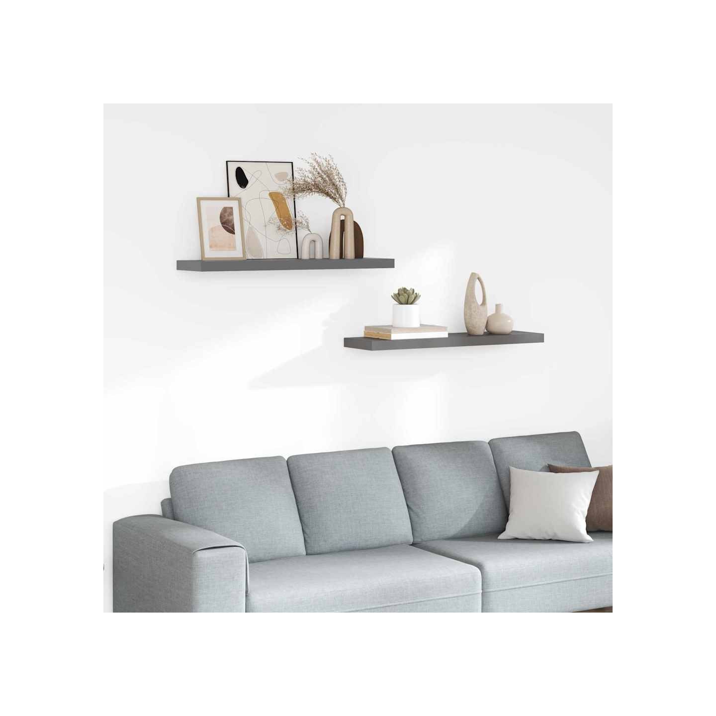 Étagère murale flottante 2 pcs Gris brillant 90x23,5x3,8 cm MDF