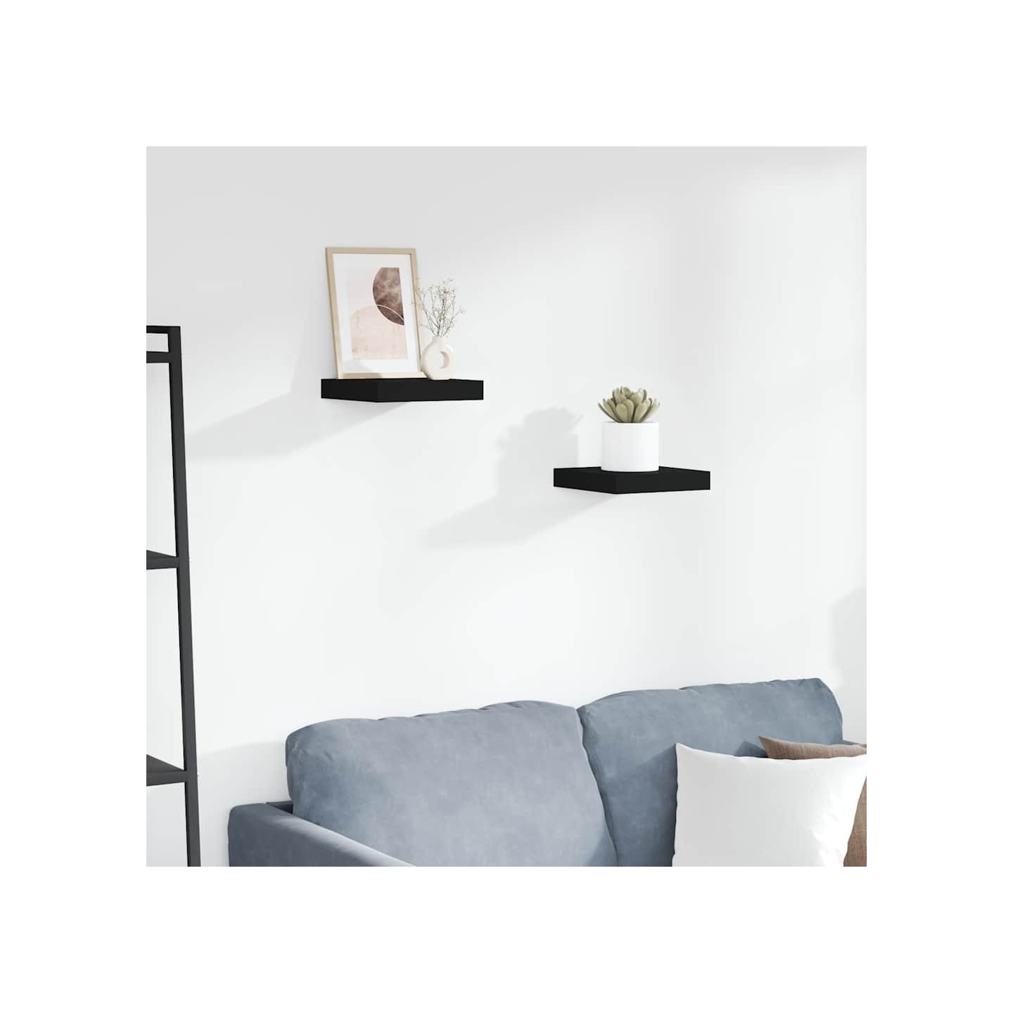 Étagères murales flottantes 2 pcs noir 23x23,5x3,8 cm MDF