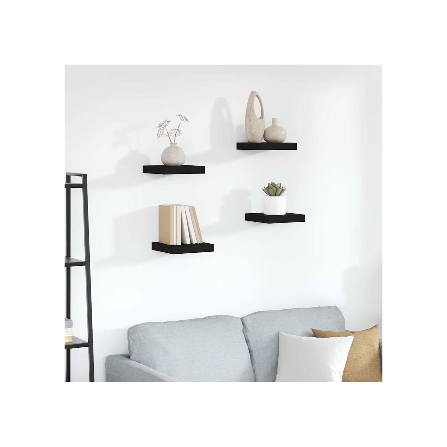 Étagères murales flottantes 4 pcs noir 23x23,5x3,8 cm MDF