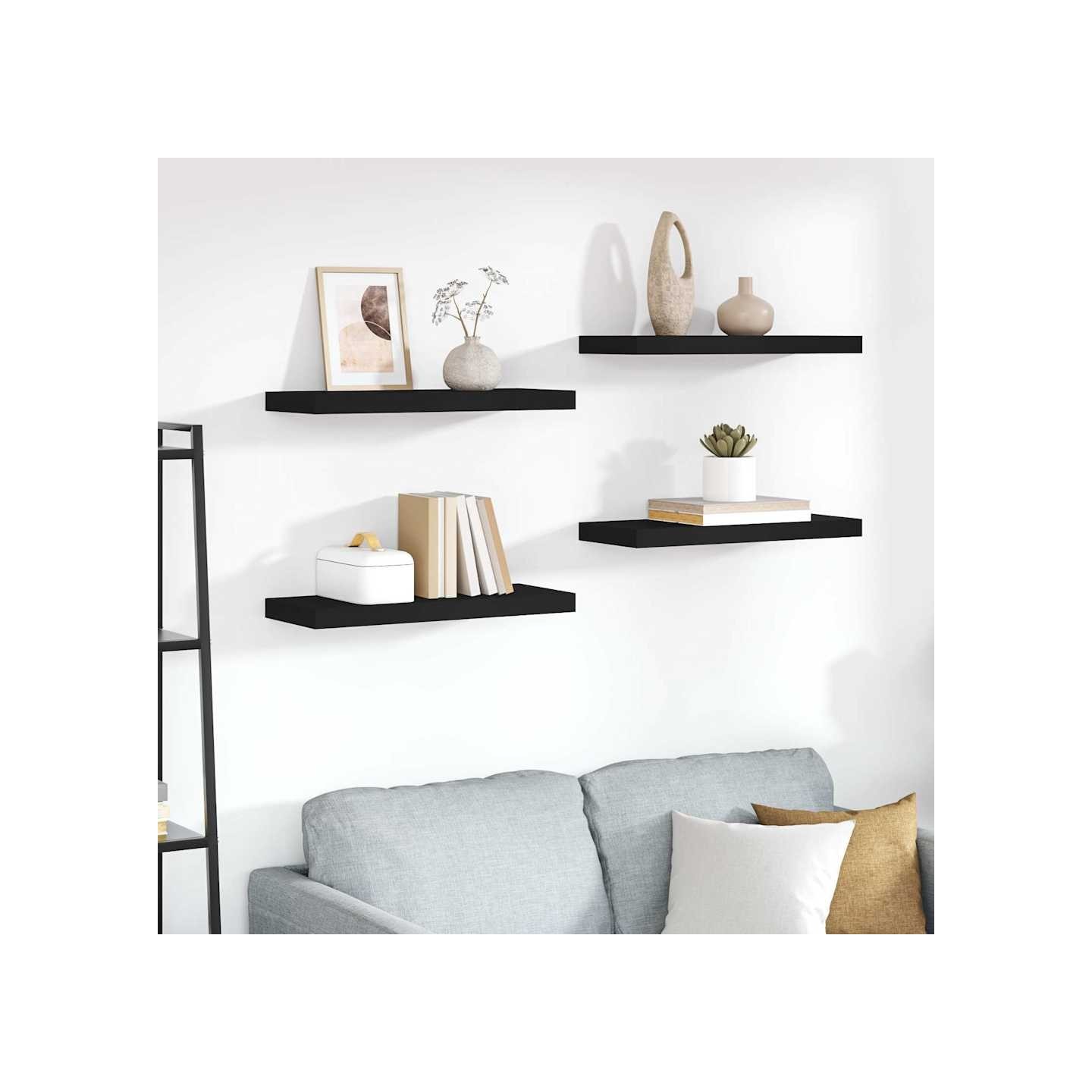Étagères murales flottantes 4 pcs noir 60x23,5x3,8 cm MDF