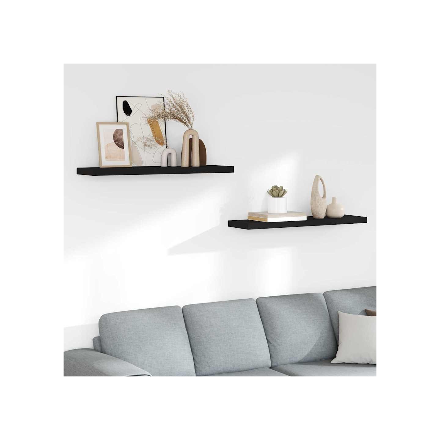 Étagères murales flottantes 2 pcs noir 90x23,5x3,8 cm MDF