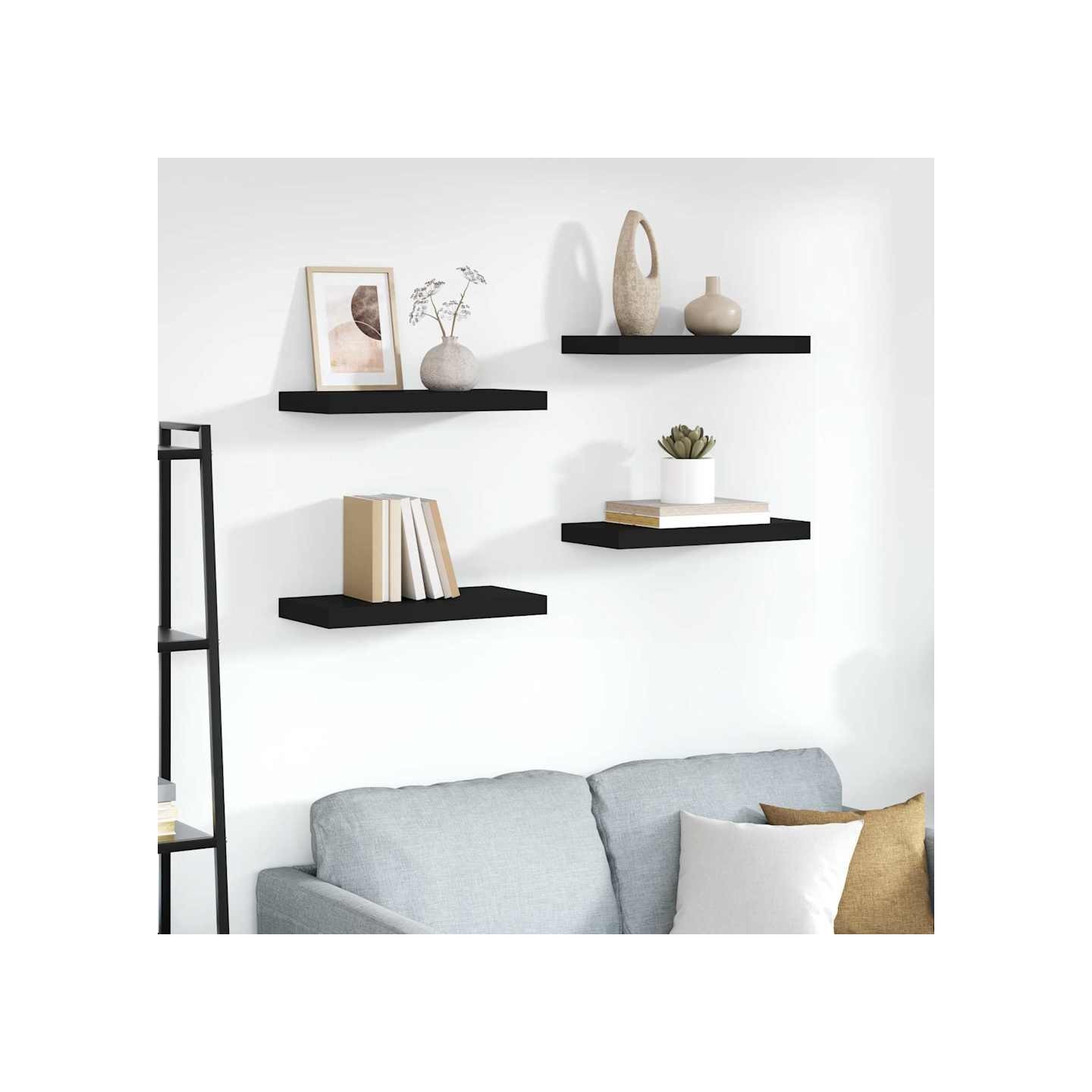 Étagères murales flottantes 4 pcs noir 50x23,5x3,8 cm MDF