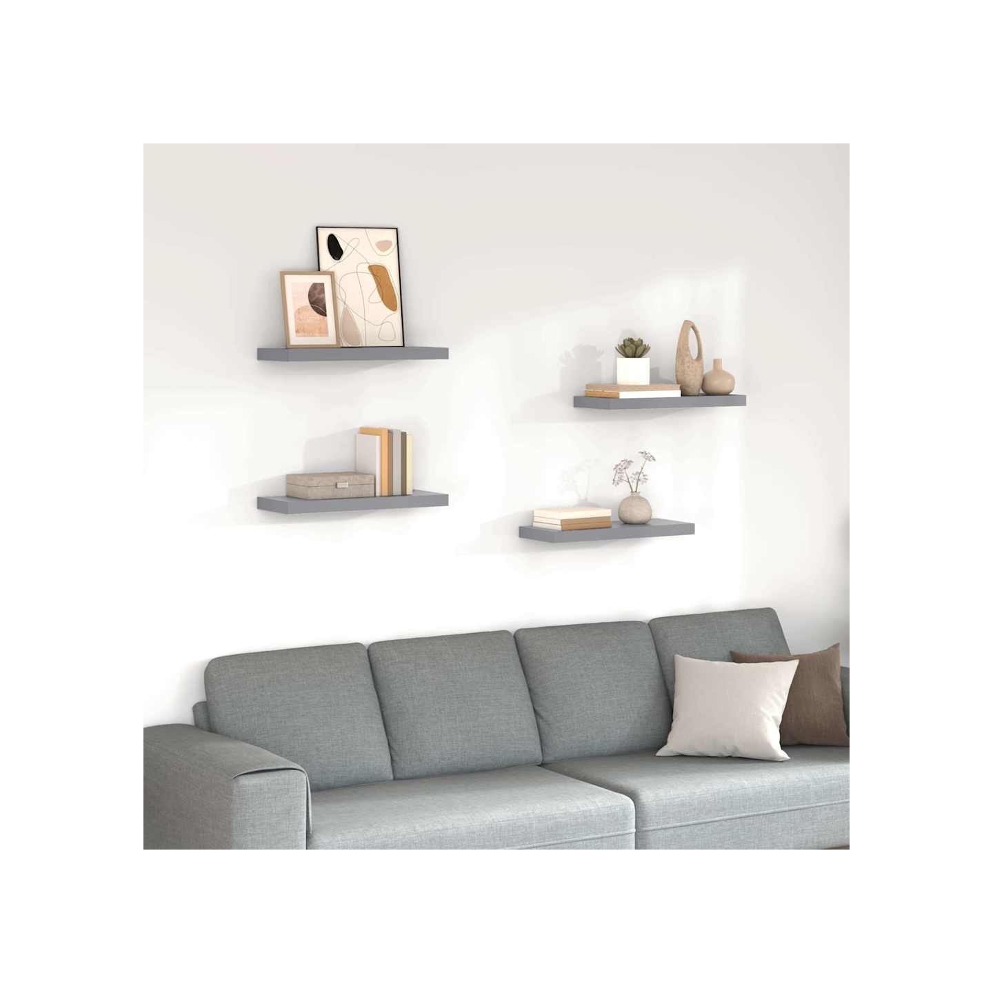 Étagères murales flottantes 4 pcs Gris 60x23,5x3,8 cm MDF