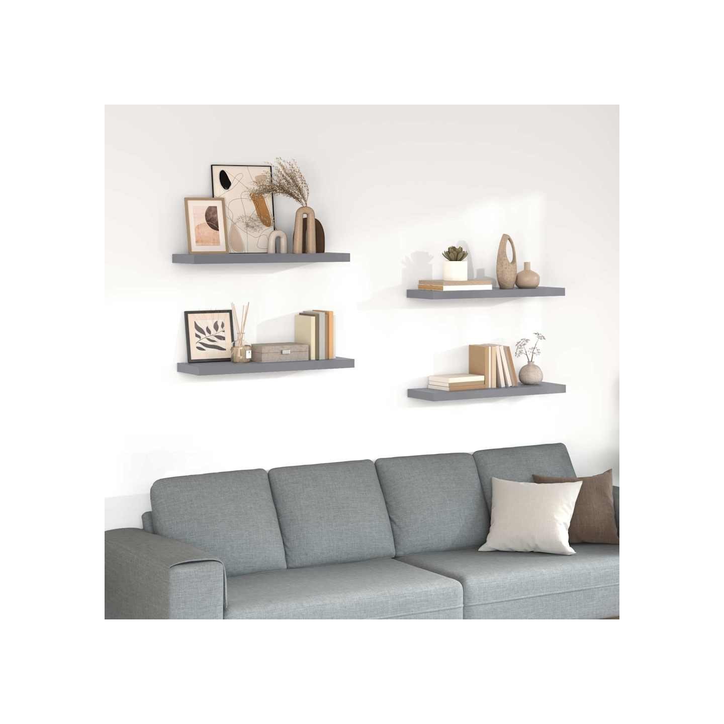 Étagères murales flottantes 4 pcs gris 80x23,5x3,8 cm MDF