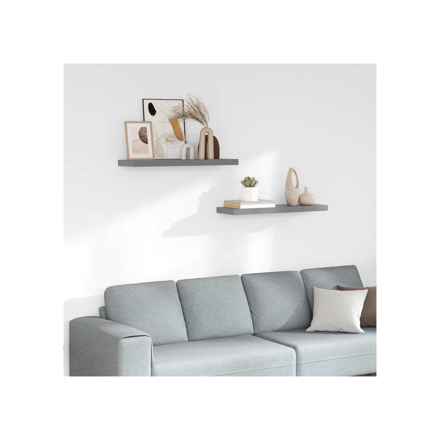 Étagères murales flottantes 2 pcs gris 80x23,5x3,8 cm MDF