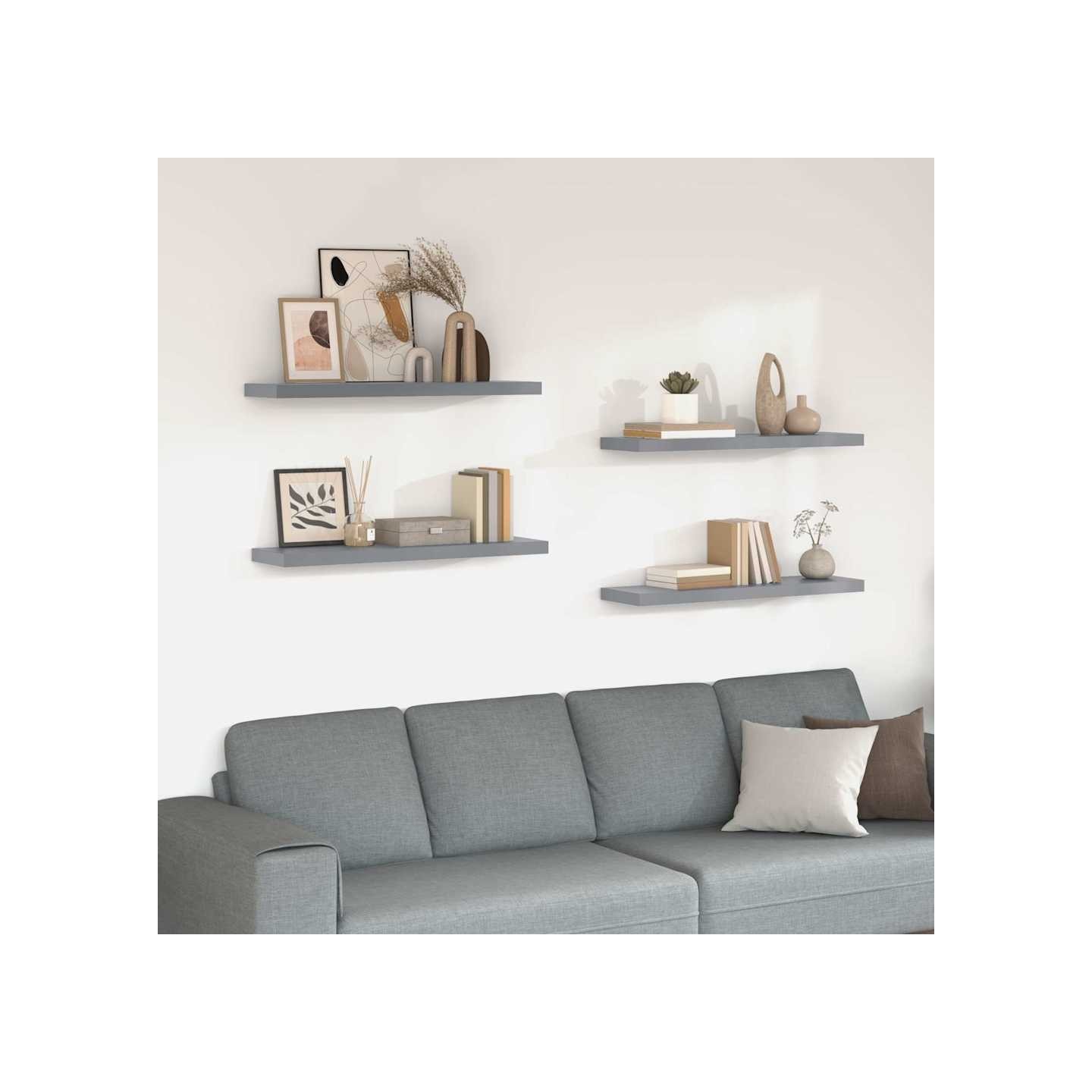 Étagères murales flottantes 4 pcs gris 90x23,5x3,8 cm MDF