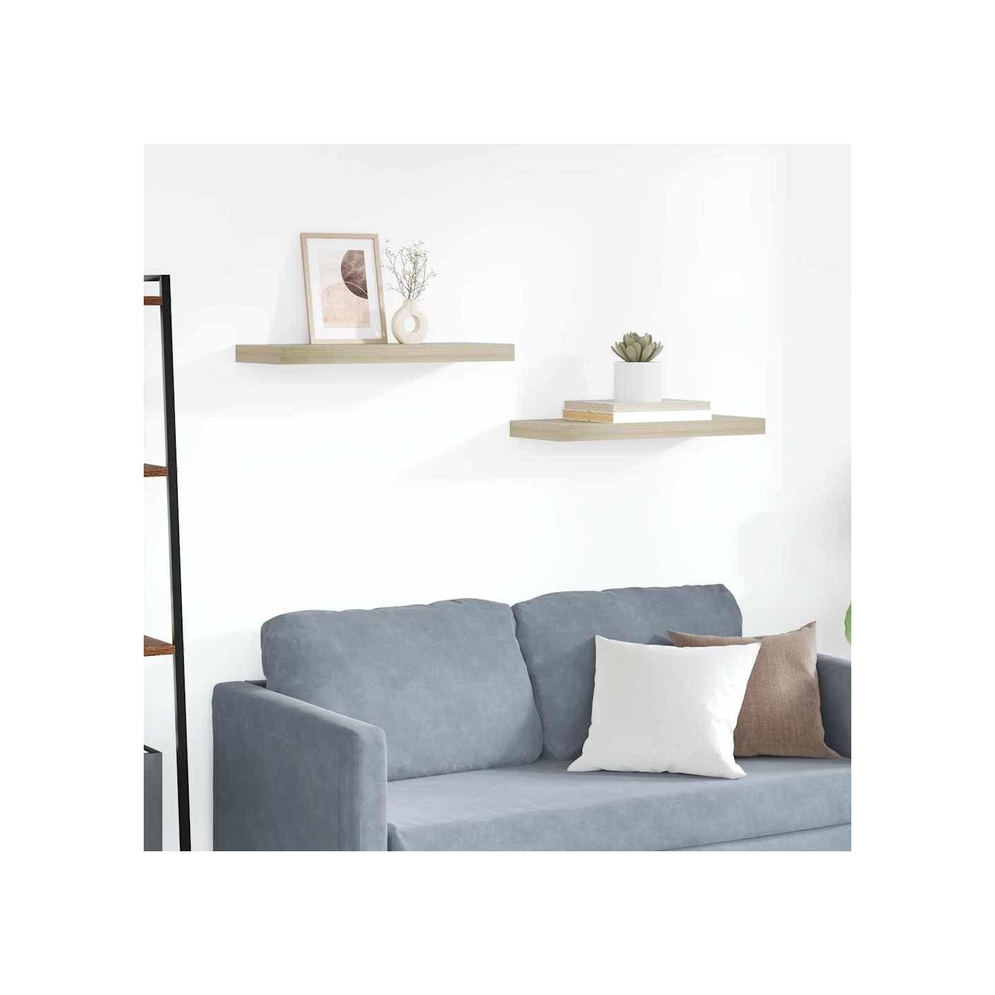 Étagères murales flottantes 2 pcs chêne 60x23,5x3,8 cm MDF