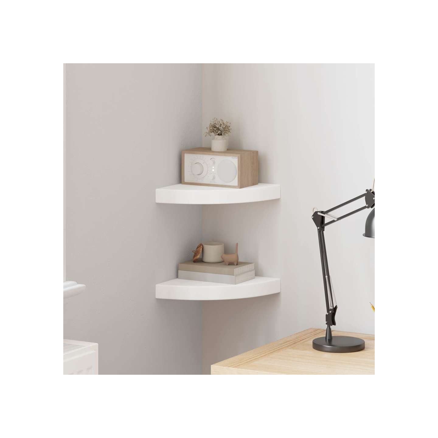 Étagères d'angle flottantes 2 pcs blanc 25x25x3,8 cm MDF