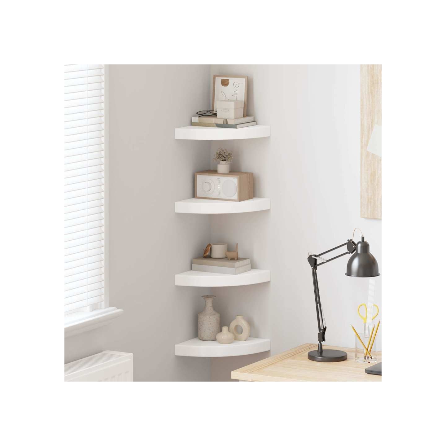 Étagères d'angle flottantes 4 pcs blanc 25x25x3,8 cm MDF