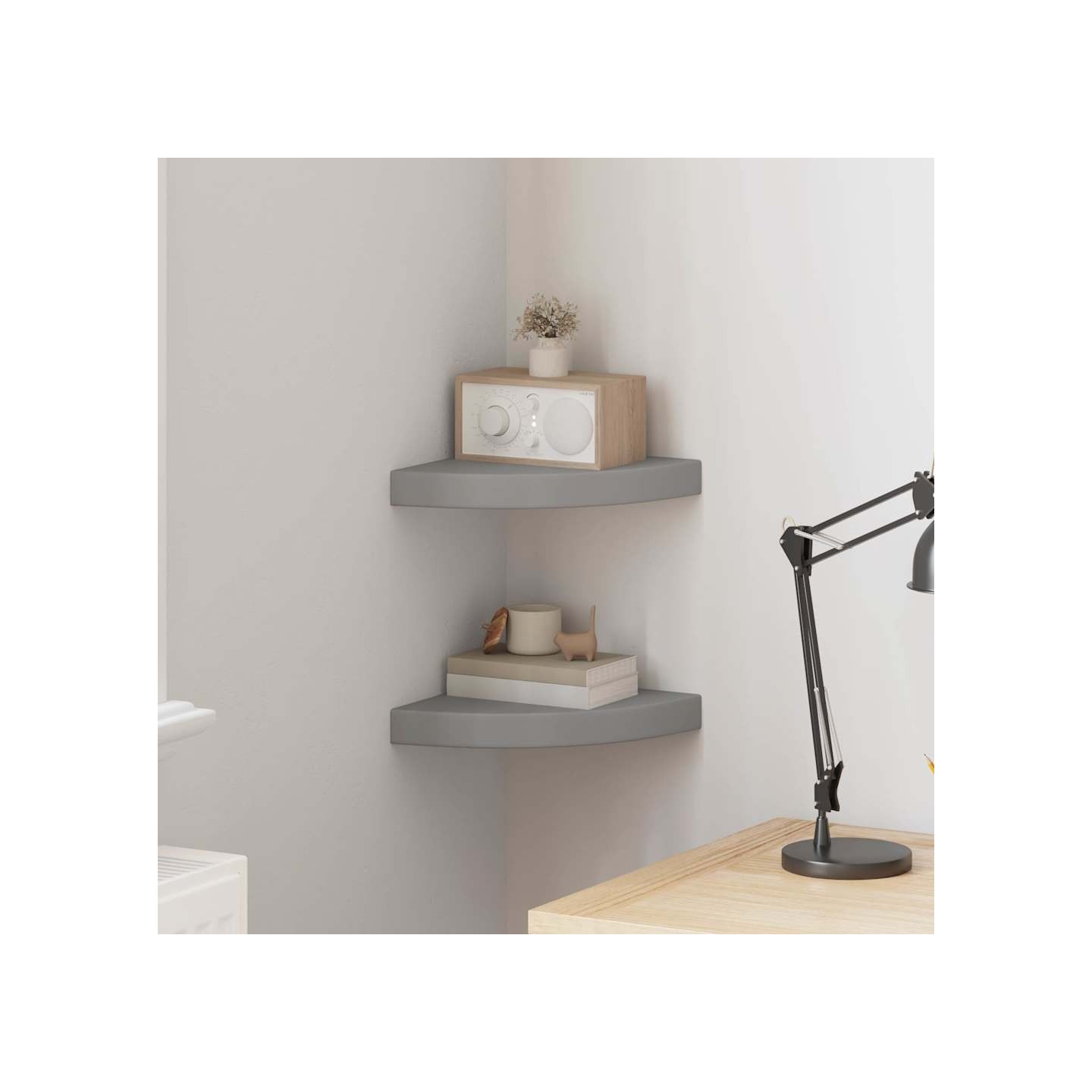 Étagères d'angle flottantes 2 pcs gris 25x25x3,8 cm MDF