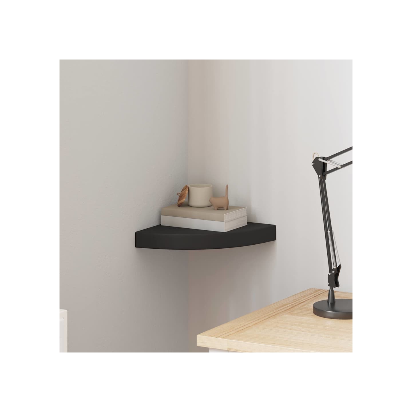 Étagère d'angle flottante noir 25x25x3,8 cm MDF