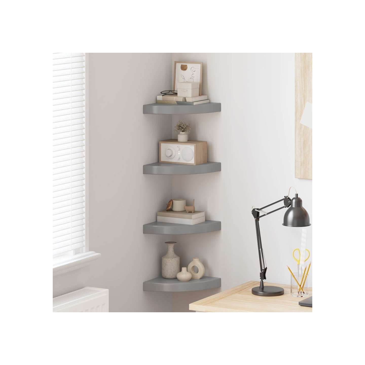 Étagères d'angle flottantes 4 pcs gris brillant 25x25x3,8cm MDF