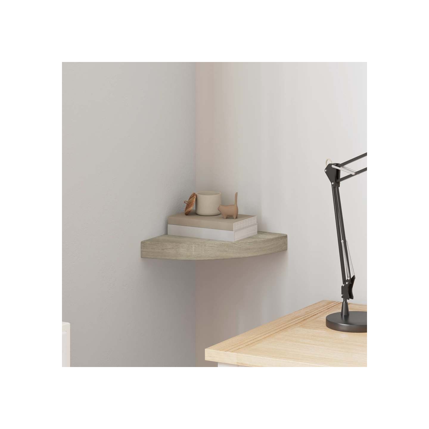 Étagère d'angle flottante chêne 25x25x3,8 cm MDF