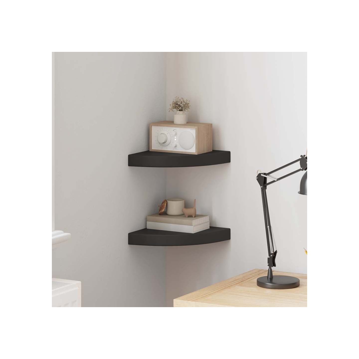 Étagères d'angle flottantes 2 pcs noir 25x25x3,8 cm MDF