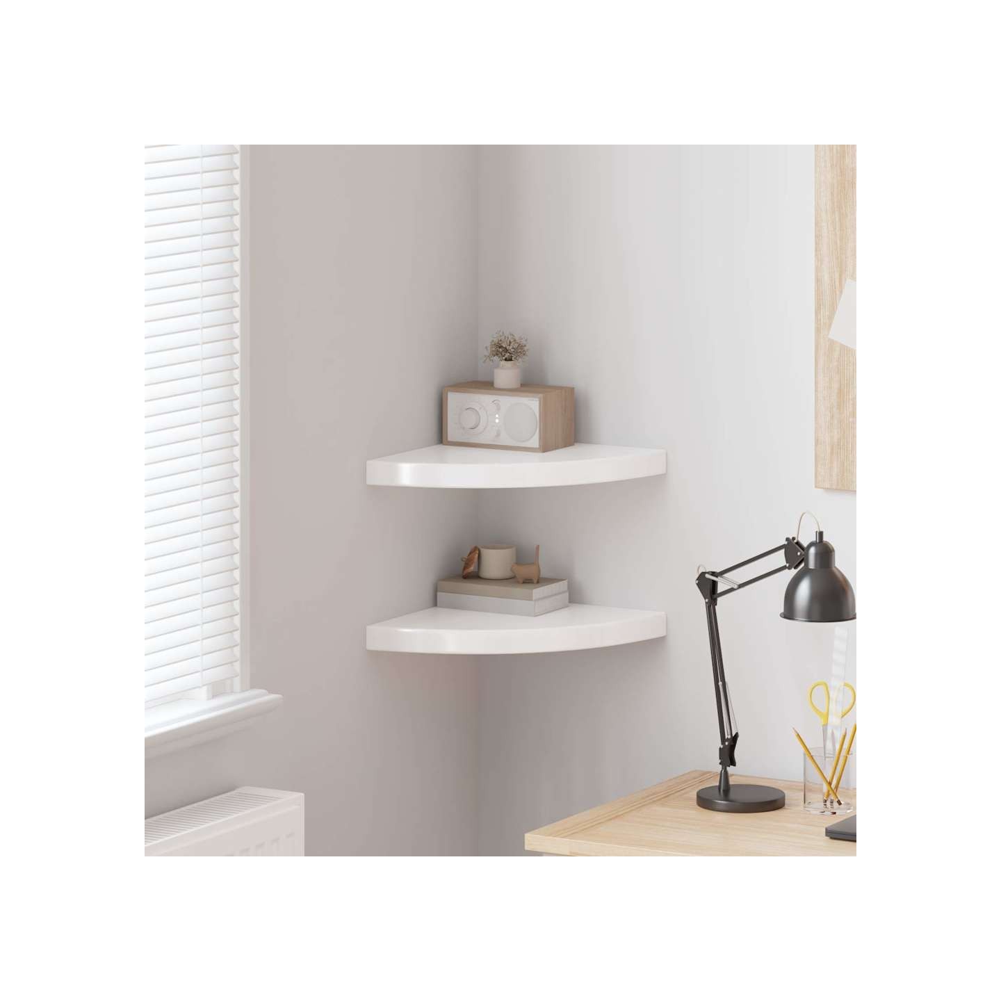 Étagères d'angle flottantes 2pcs blanc brillant 35x35x3,8cm MDF