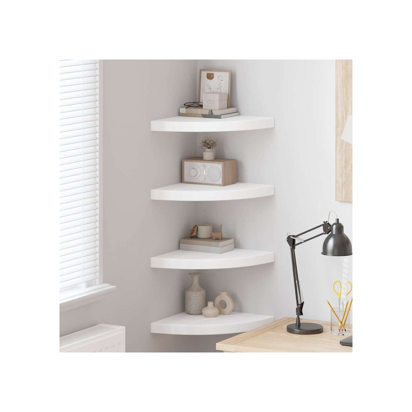 Étagères d'angle flottantes 4 pcs blanc 35x35x3,8 cm MDF