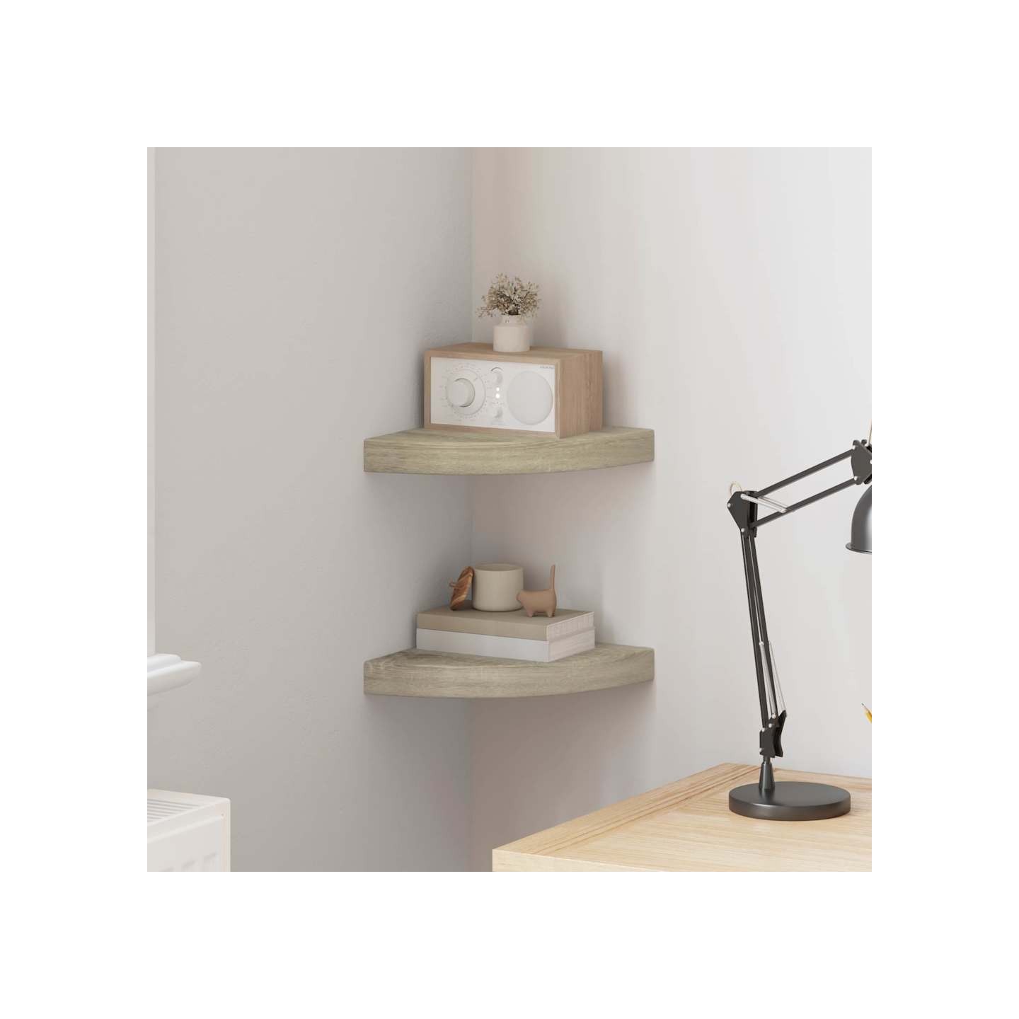 Étagères d'angle flottantes 2 pcs chêne 25x25x3,8 cm MDF