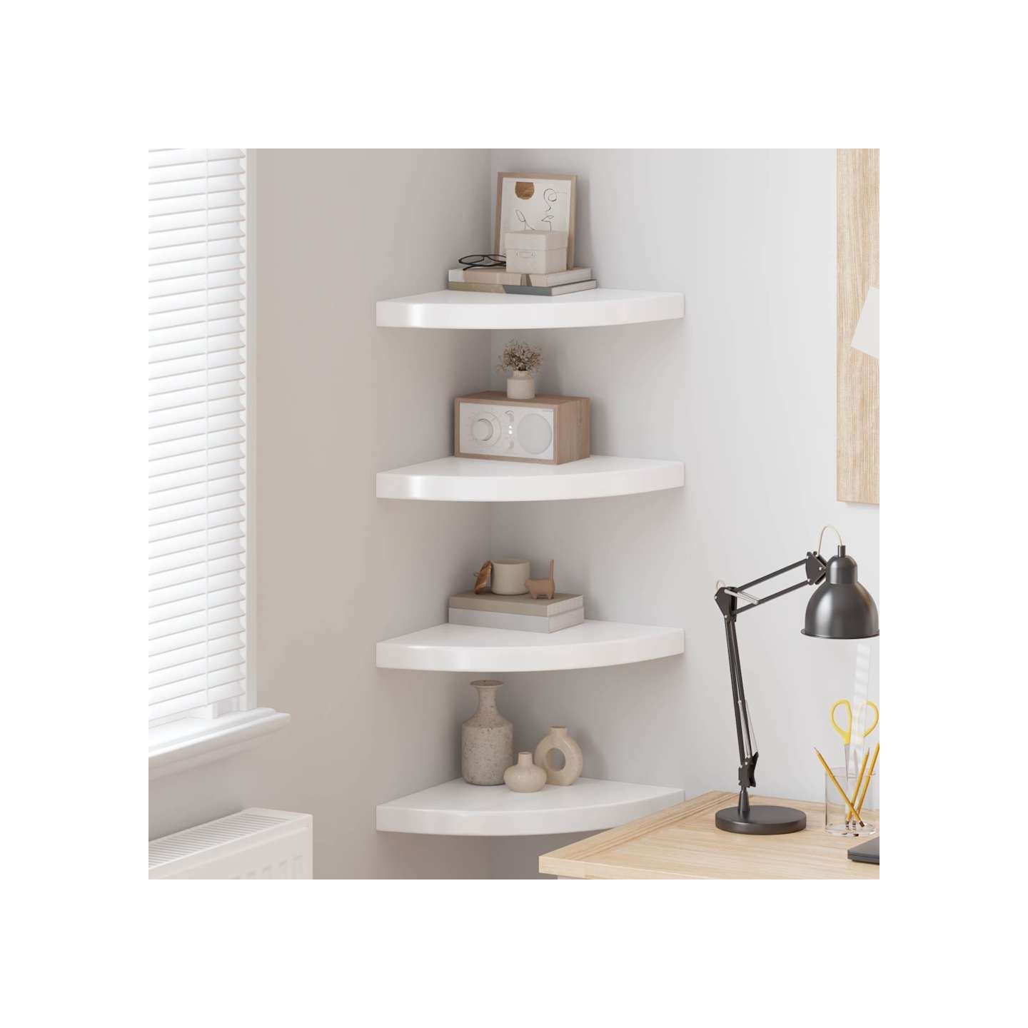 Étagères d'angle flottantes 4pcs blanc brillant 35x35x3,8cm MDF