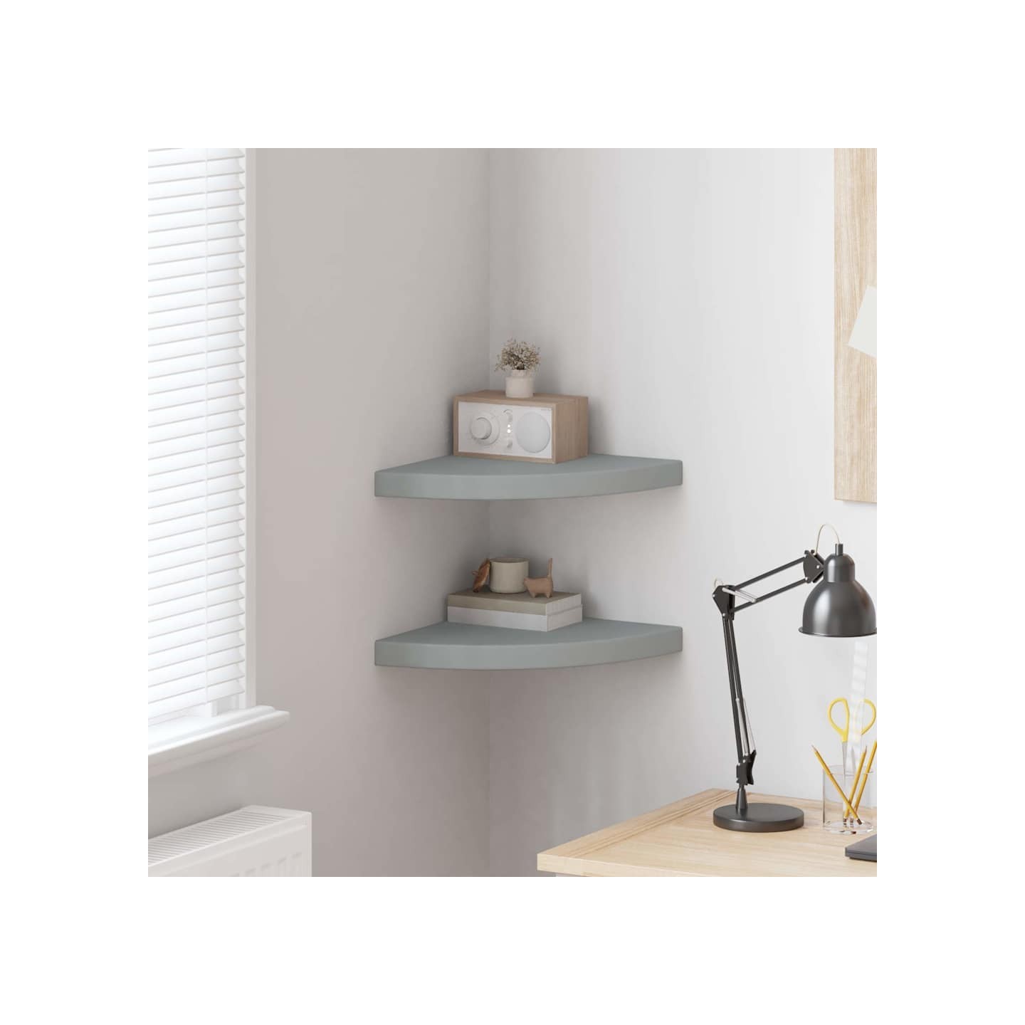 Étagères d'angle flottantes 2 pcs gris 35x35x3,8 cm MDF