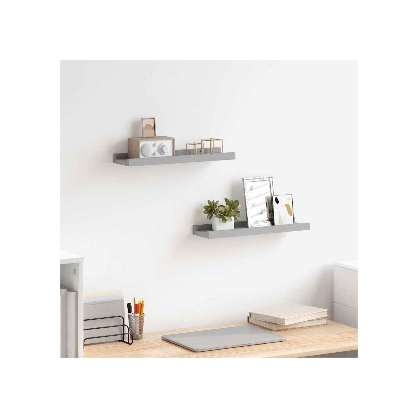 Étagères à rebord pour cadre photo 2 pcs Gris 40x9x3 cm MDF