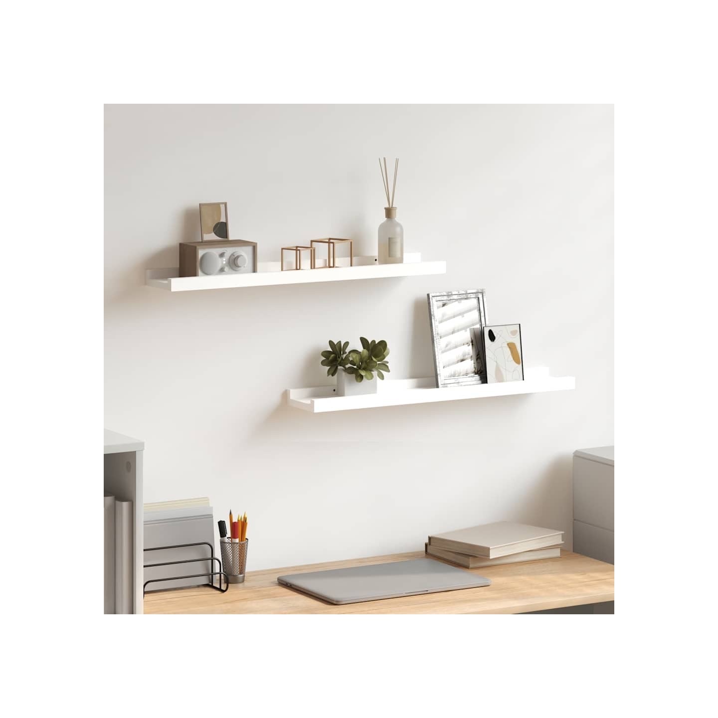 Étagères à rebord pour cadre photo 2 pcs Blanc 60x9x3 cm MDF