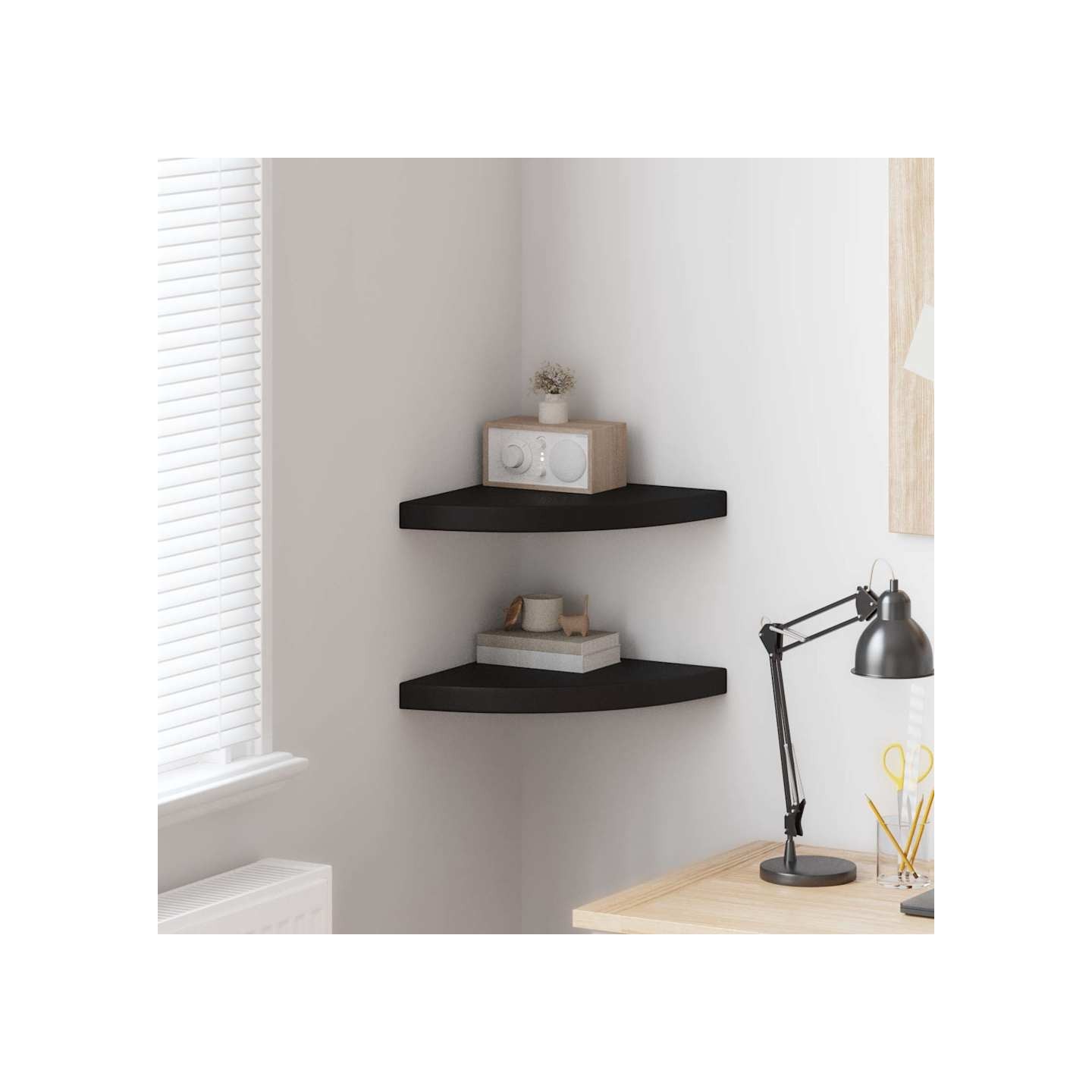 Étagères d'angle flottantes 2 pcs noir 35x35x3,8 cm MDF