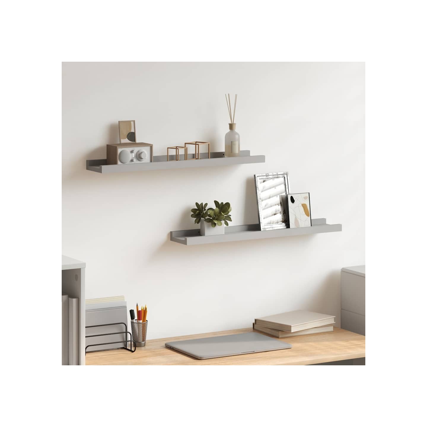 Étagères à rebord pour cadre photo 2 pcs Gris 60x9x3 cm MDF
