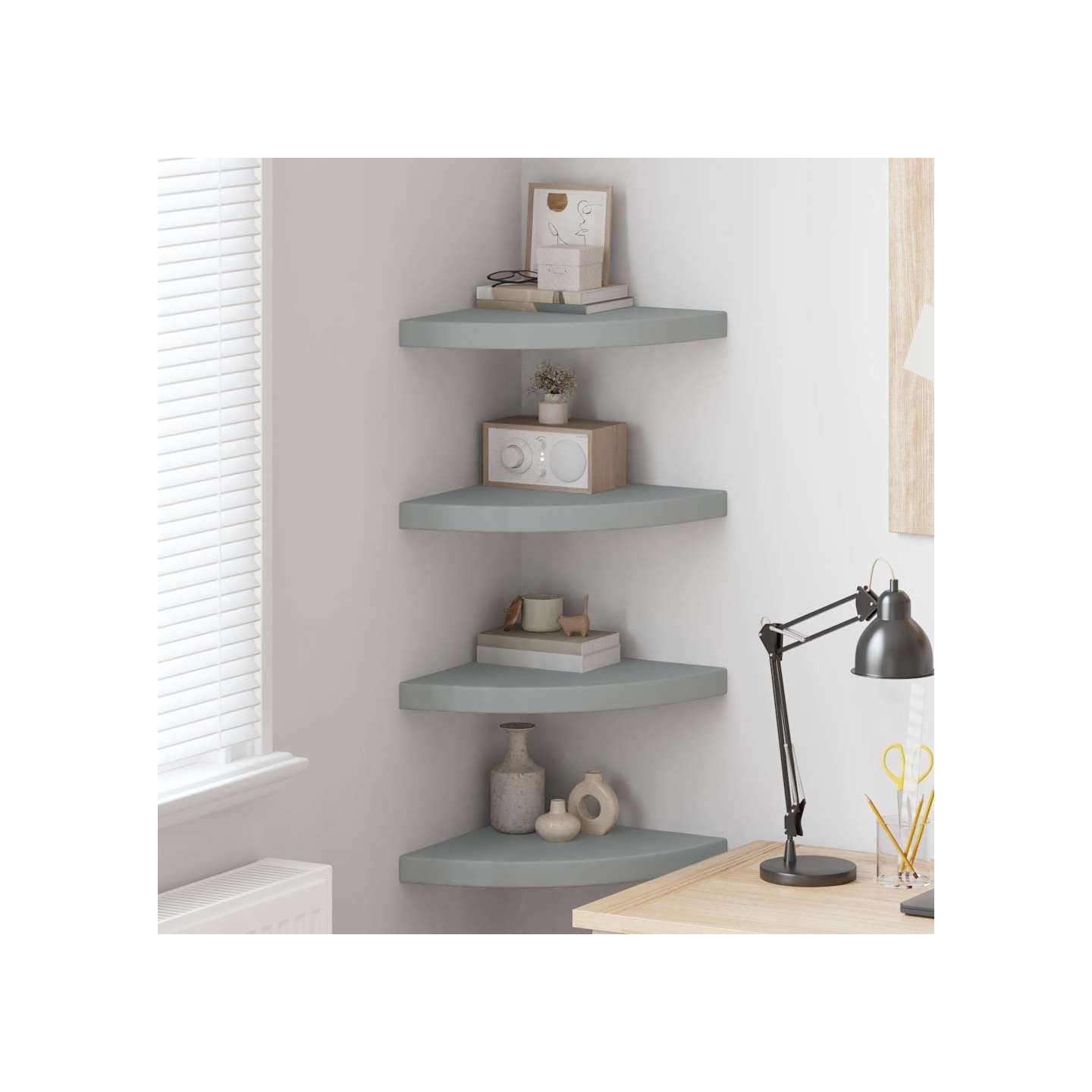 Étagères d'angle flottantes 4 pcs gris 35x35x3,8 cm MDF