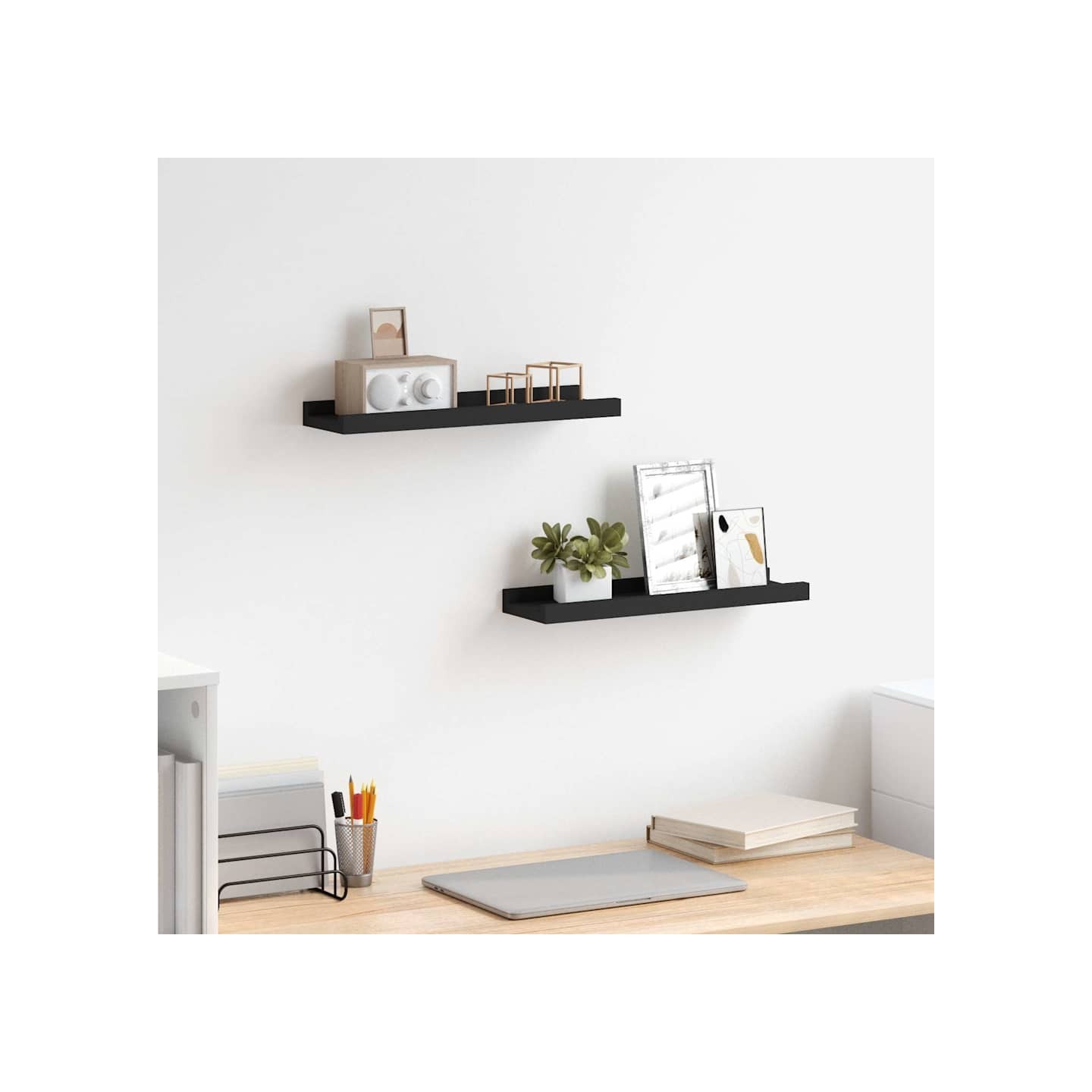 Étagères à rebord pour cadre photo 2 pcs Noir 40x9x3 cm MDF