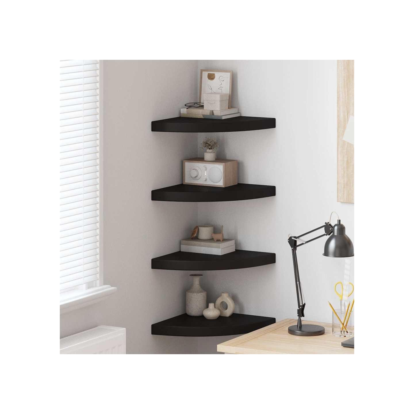 Étagères d'angle flottantes 4 pcs noir 35x35x3,8 cm MDF