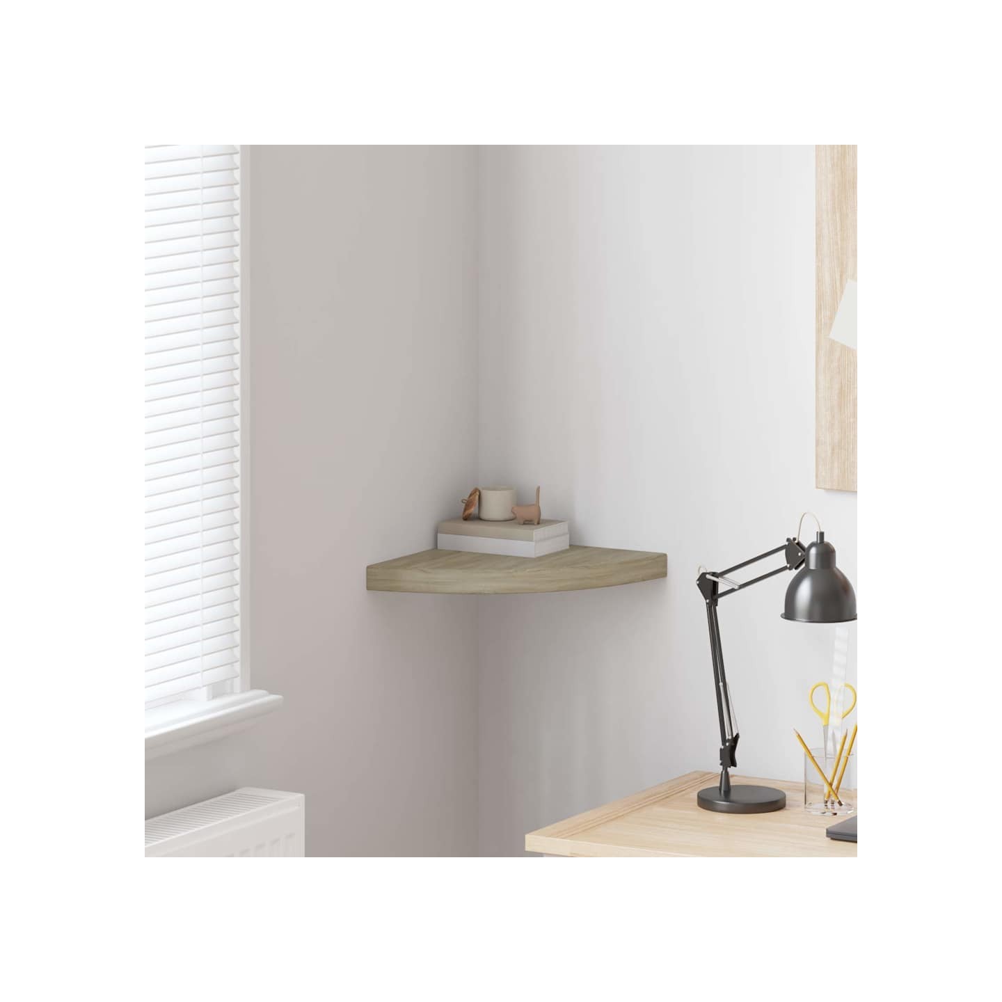 Étagère d'angle flottante chêne 35x35x3,8 cm MDF