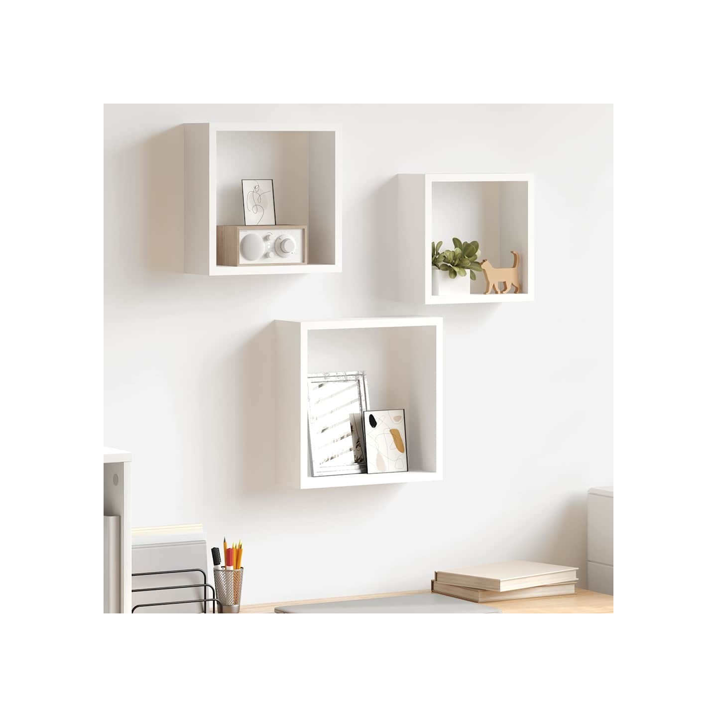 Étagères murales sous forme de cube 3 pcs Blanc MDF