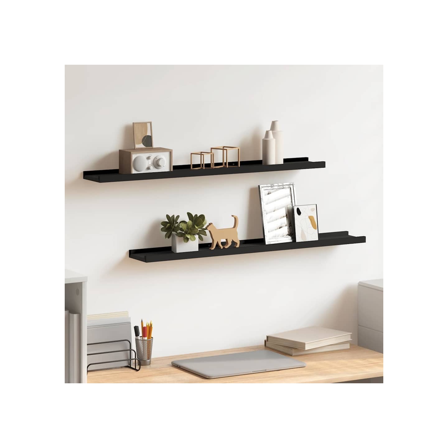 Étagères à rebord pour cadre photo 2 pcs Noir 80x9x3 cm MDF