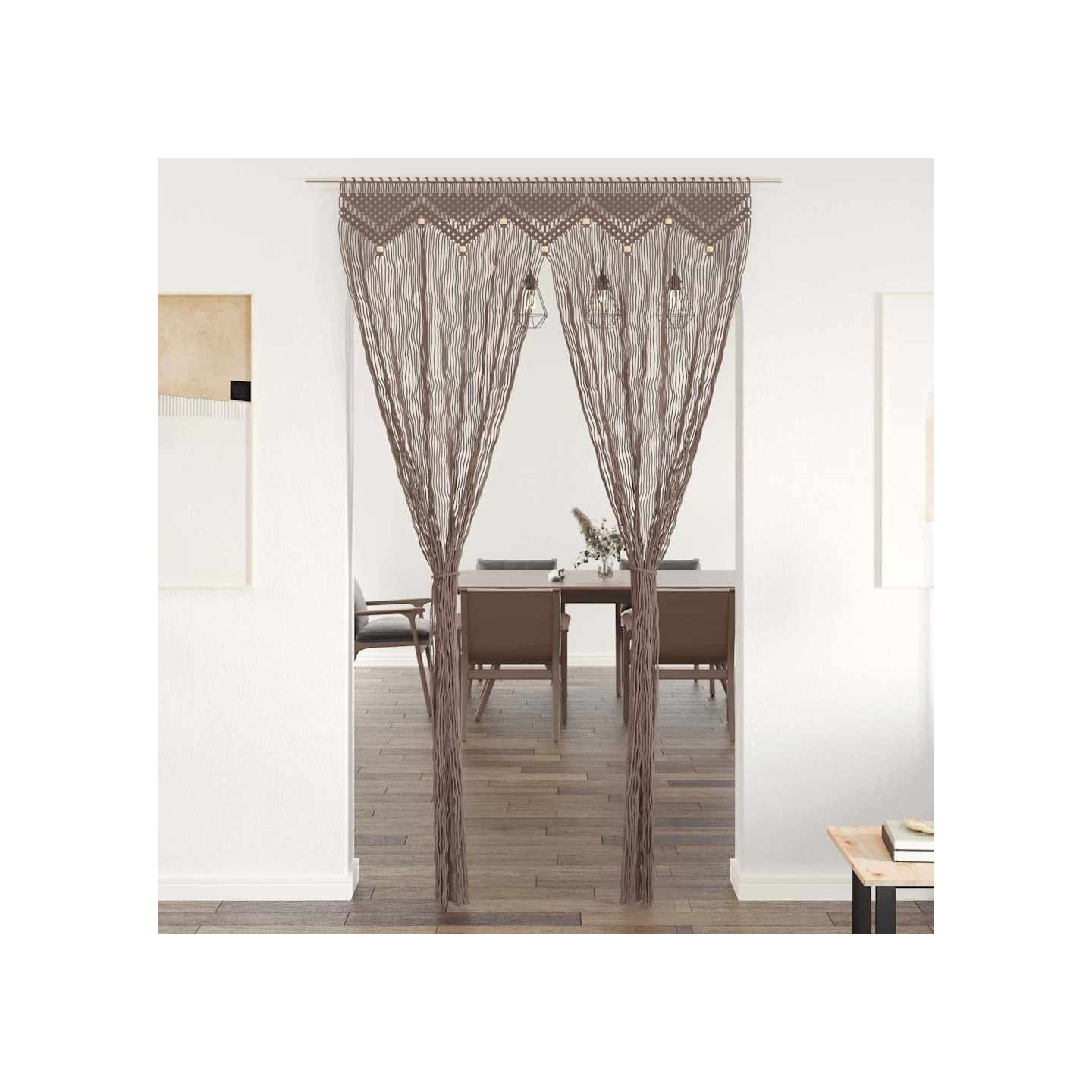 Rideau en macramé Taupe 140x240 cm Coton