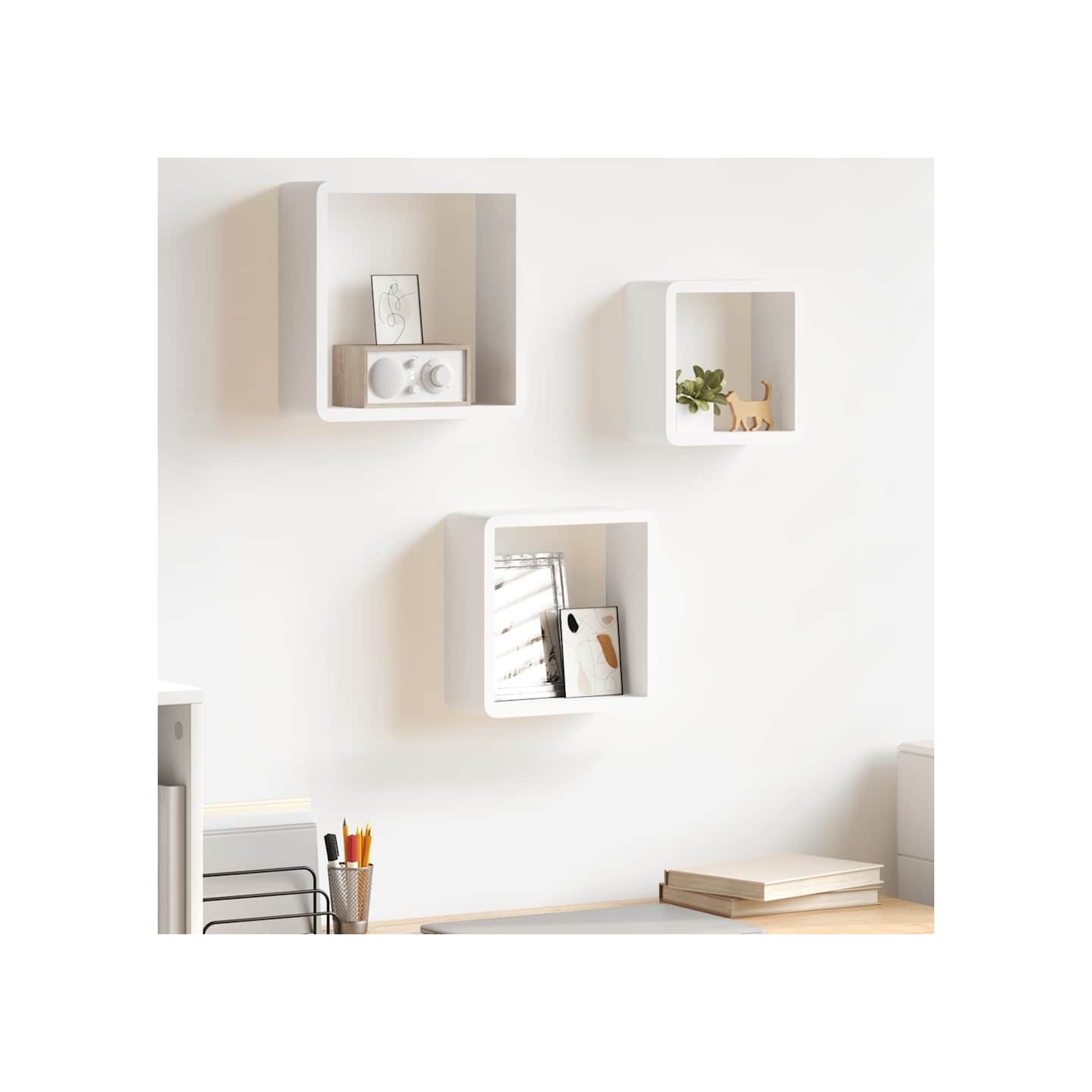Étagères murales sous forme de cube 3 pcs Blanc MDF